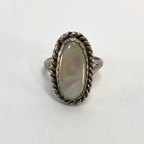 Navajo Native American Mother of Pearl 925 Sterling Silver Ring Size 6 Vintage