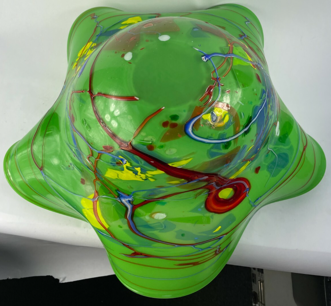 Beautifully Designed Glass Decorative Crafted Bowl Length 23" 12" Tall Green Red