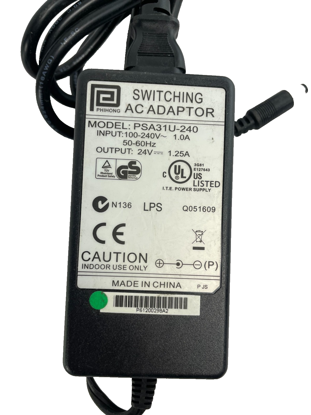 Geniune Phihong Model PSA31U-240 Output 24V 1.25 Power Supply AC Adapter #A42