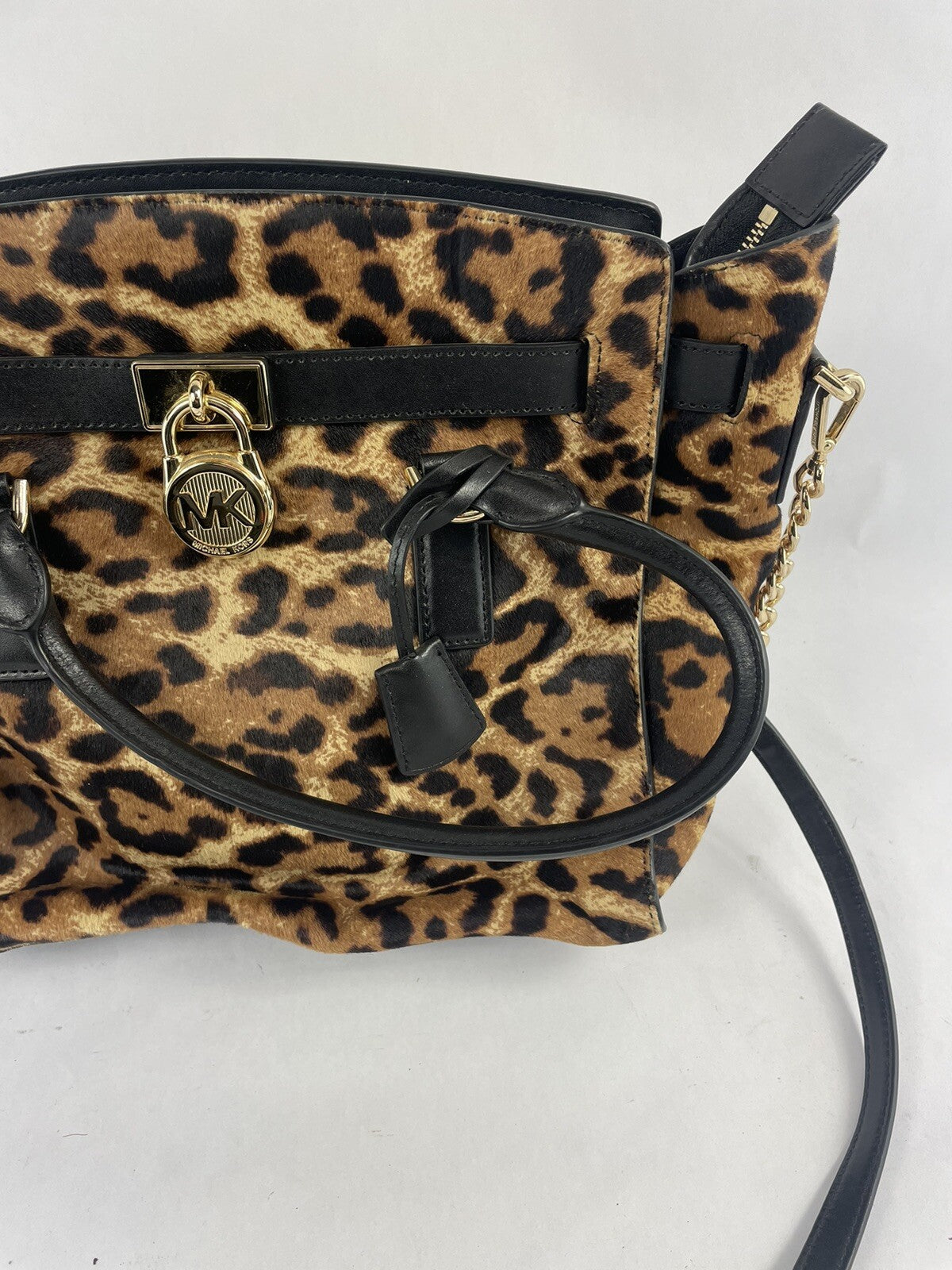 MICHAEL KORS LARGE HAMILTON TRAVELER LEOPARD BROWN HAIRCALF TOTE BAG