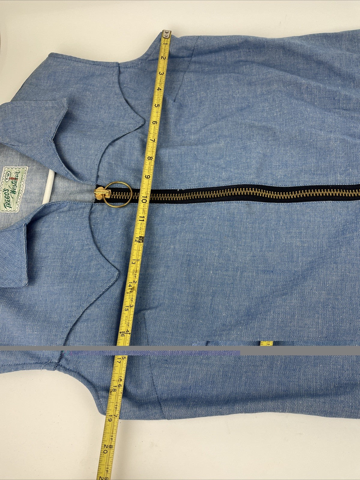 VINTAGE TREGO’S WESTWEAR Oklahoma Women’s Light Blue Denim Maxi Dress w Pockets