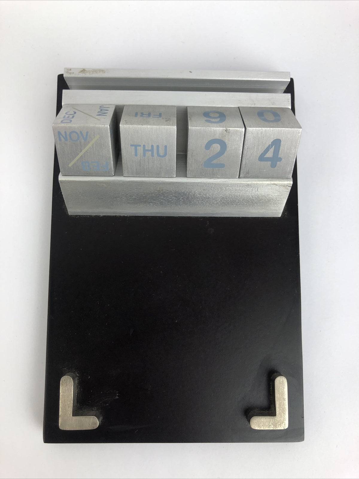 RARE Aluminum Forever Desk Calendar Business Card and Post it Note Holder LOOK