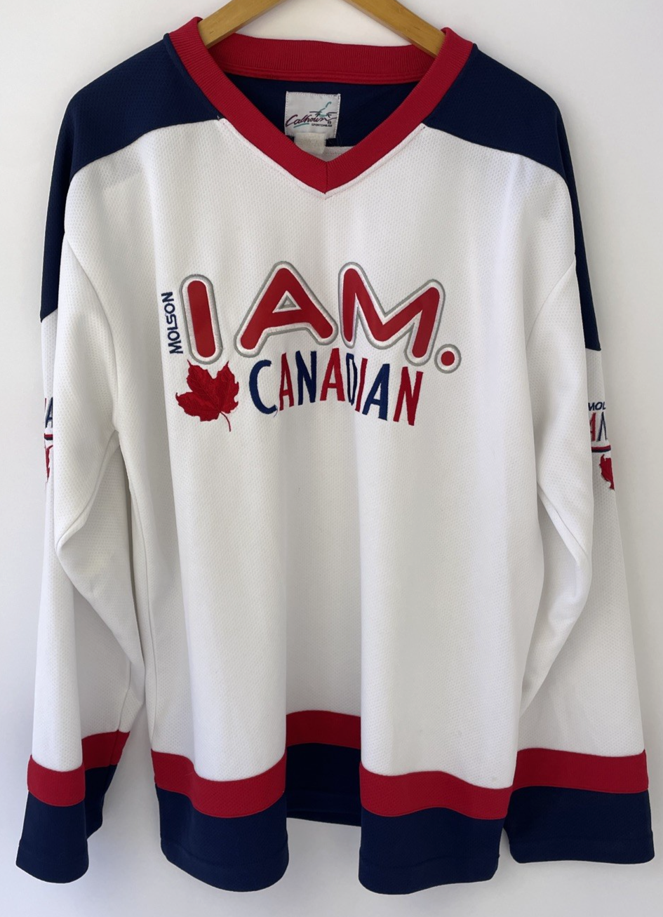 Molson - " I Am Canadian " Beer Hockey Jersey Sz Large Calhoun Sportswear VGC