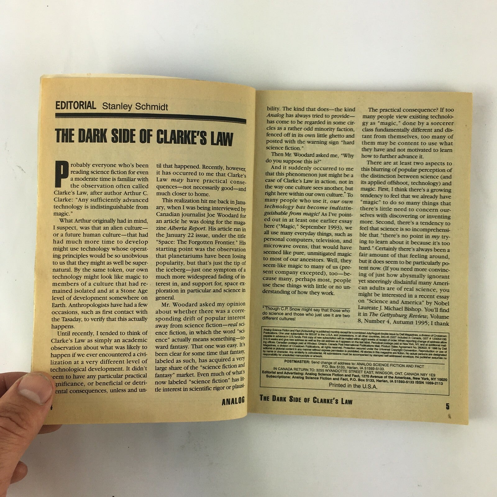November 1996 Analog ScienceFiction Fact Magazine Fugue On A Sukken Continent