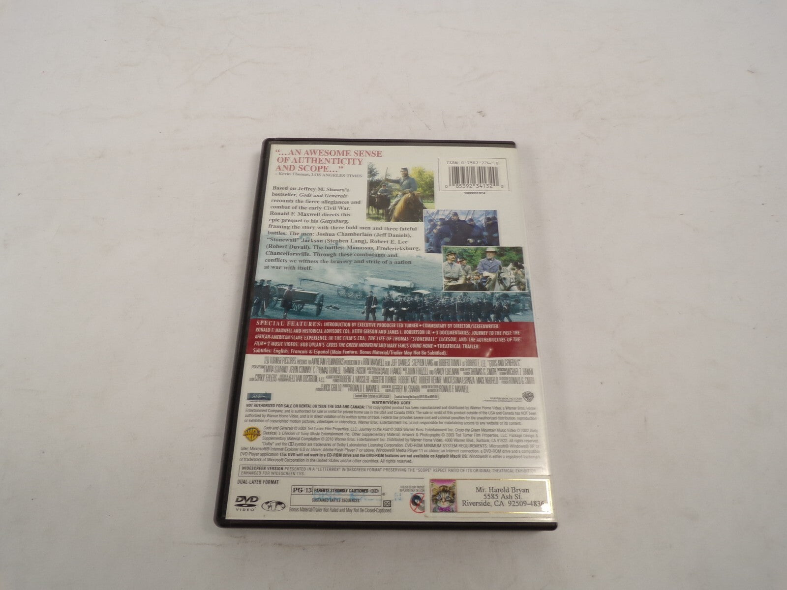 Gods And Generals Jeff Daniels Stephen Lang Robert Duvall DVD Movies
