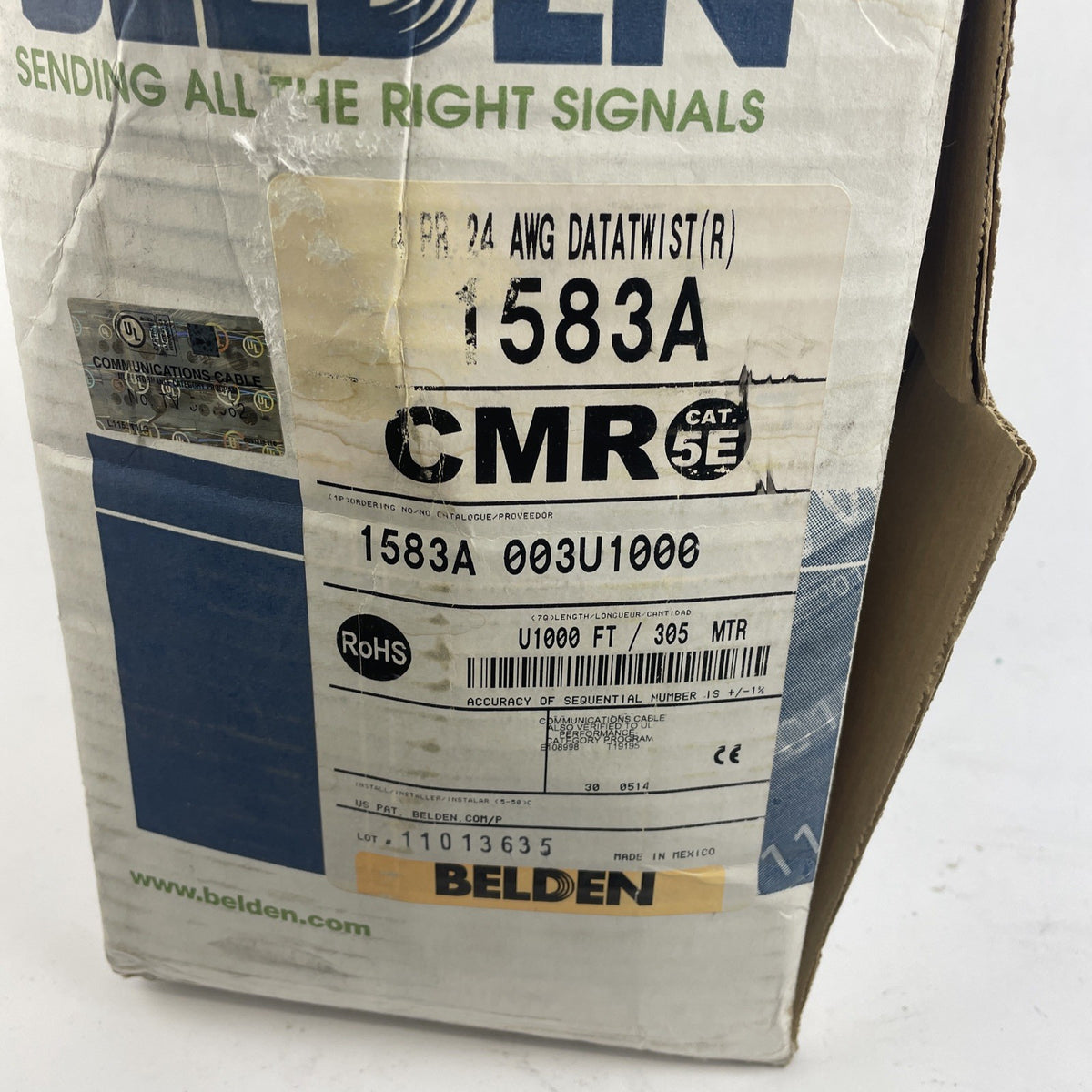 Belden 1583A 004U500 4-Pair Solid Cat5e UTP Riser CMR Cable, 500 ft. Box, Orange
