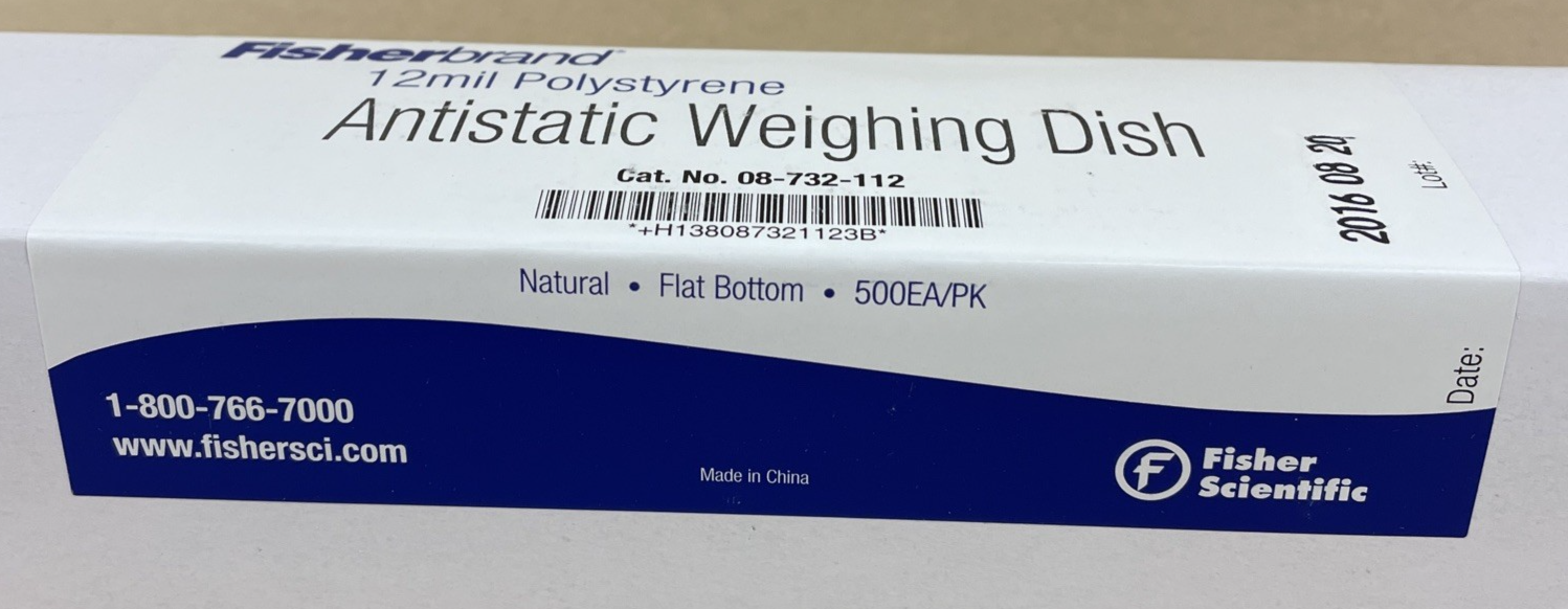 500 x Fisher Brand Antistatic Weighing Dish 12mm Polystyrene Dishes 08-732-112