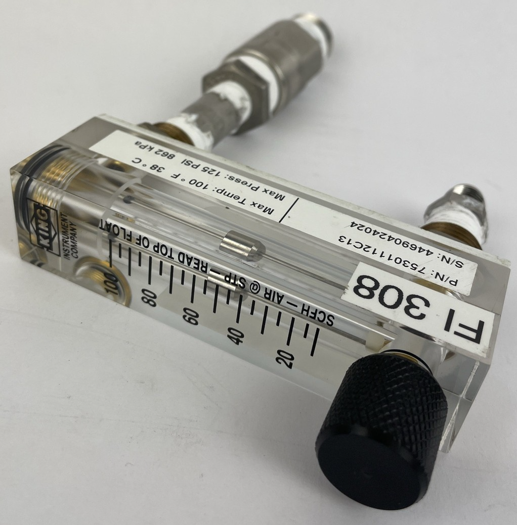 King Instrument 75301112C13 Acrylic Tube Flowmeter w/ Valve 0-100SCFM, 1/4" A1