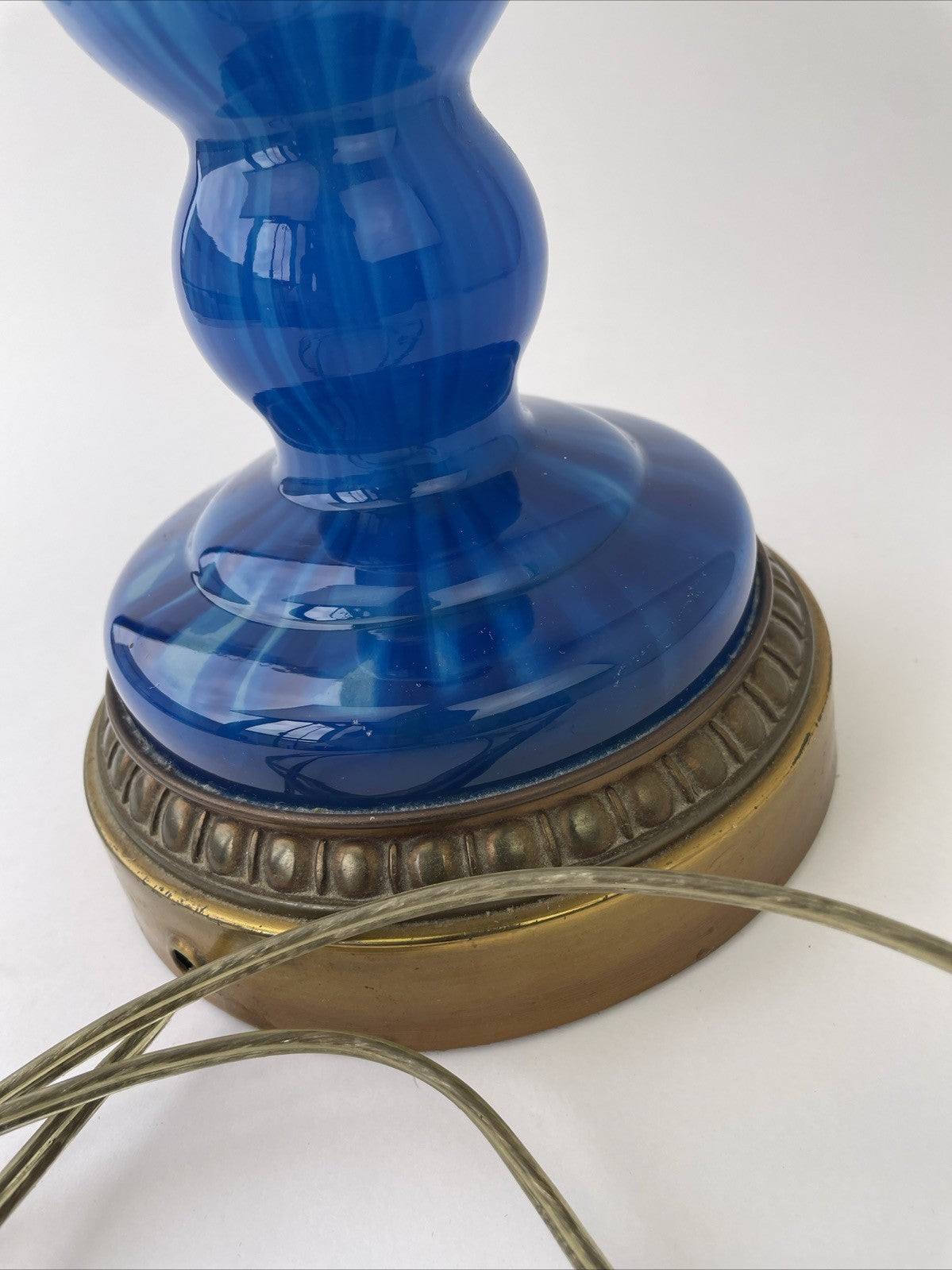 Vintage Murano Style Blue Glass Table Lamp with brass features and Base 23.5"
