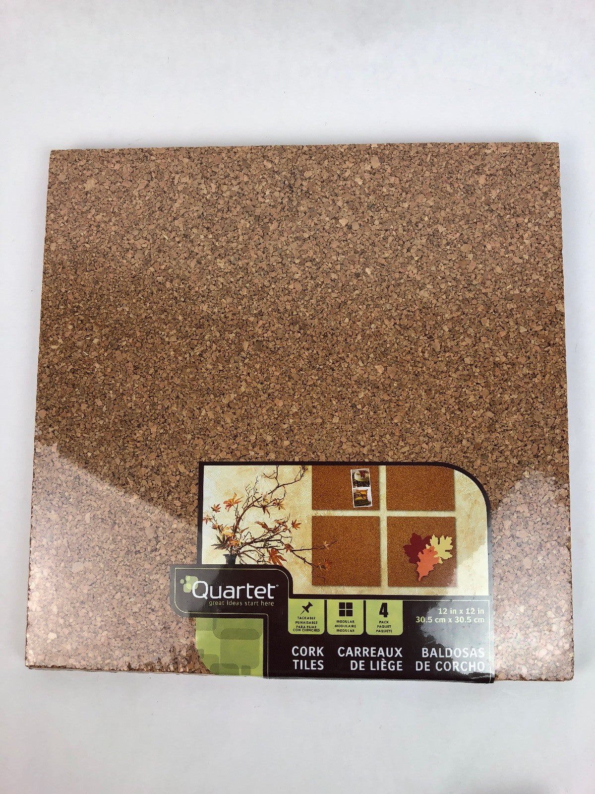 Quartet Cork Tile Or Roll Bulletin Board - Cork Surface 4 Pc 12” x 12” W Hrdwre