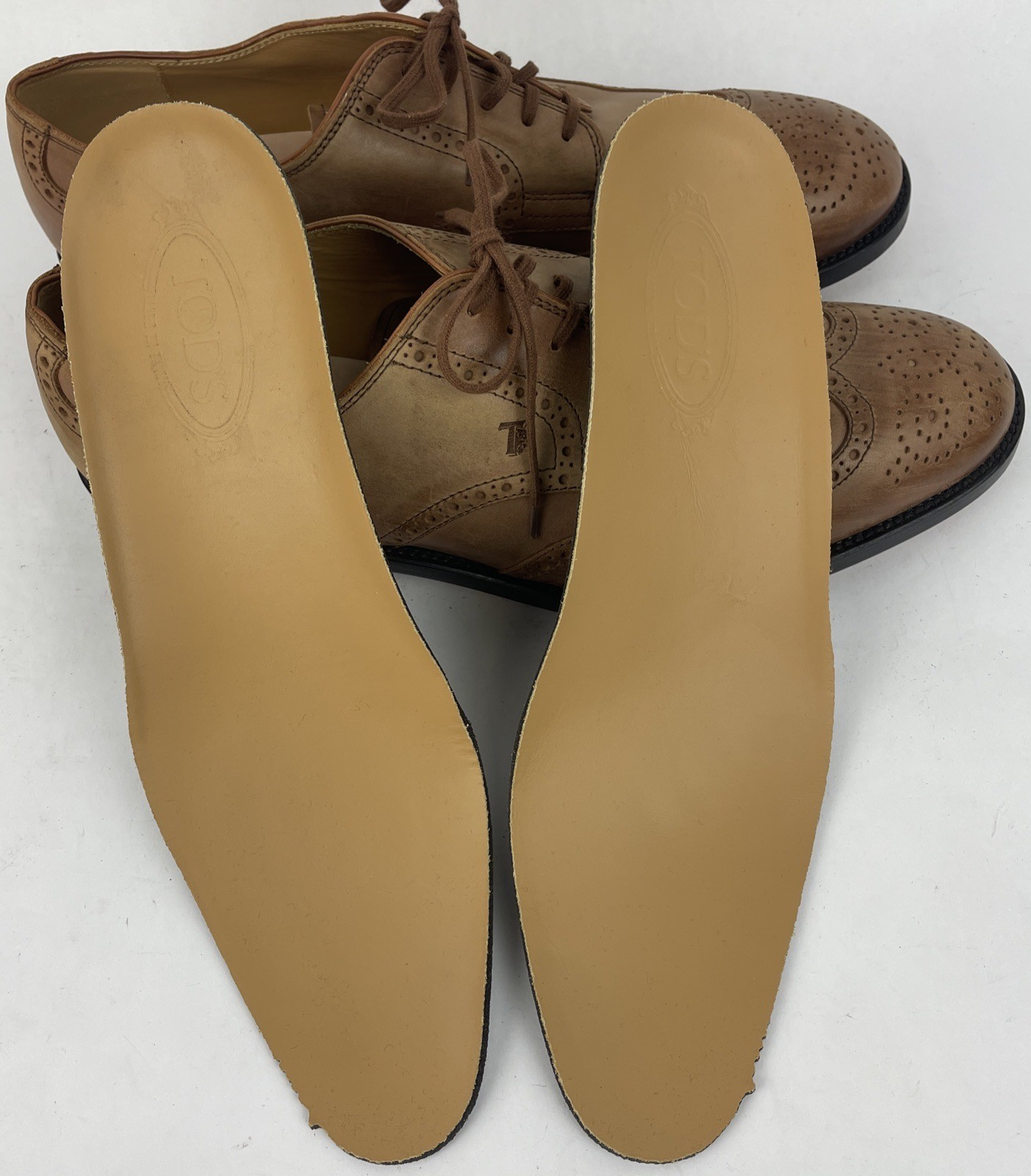 Tods Wingtip Dress Shoes Light Brown Size 10.5 Leather Soles Made in Italy VGC