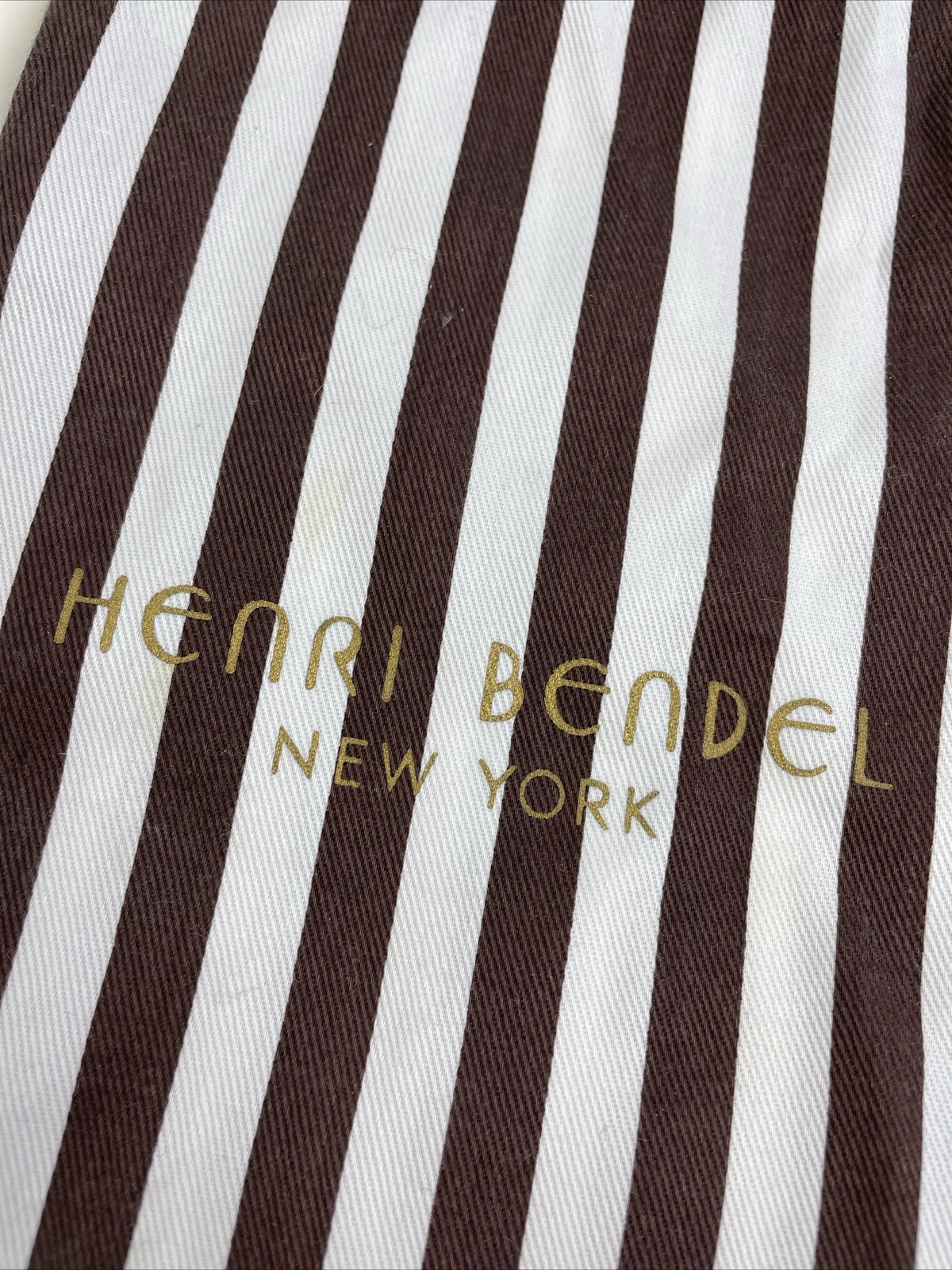 Henri Bendel NYC Dust Bag Wallet, Small Purse Bag 10" x 6"  Brown White Stripes
