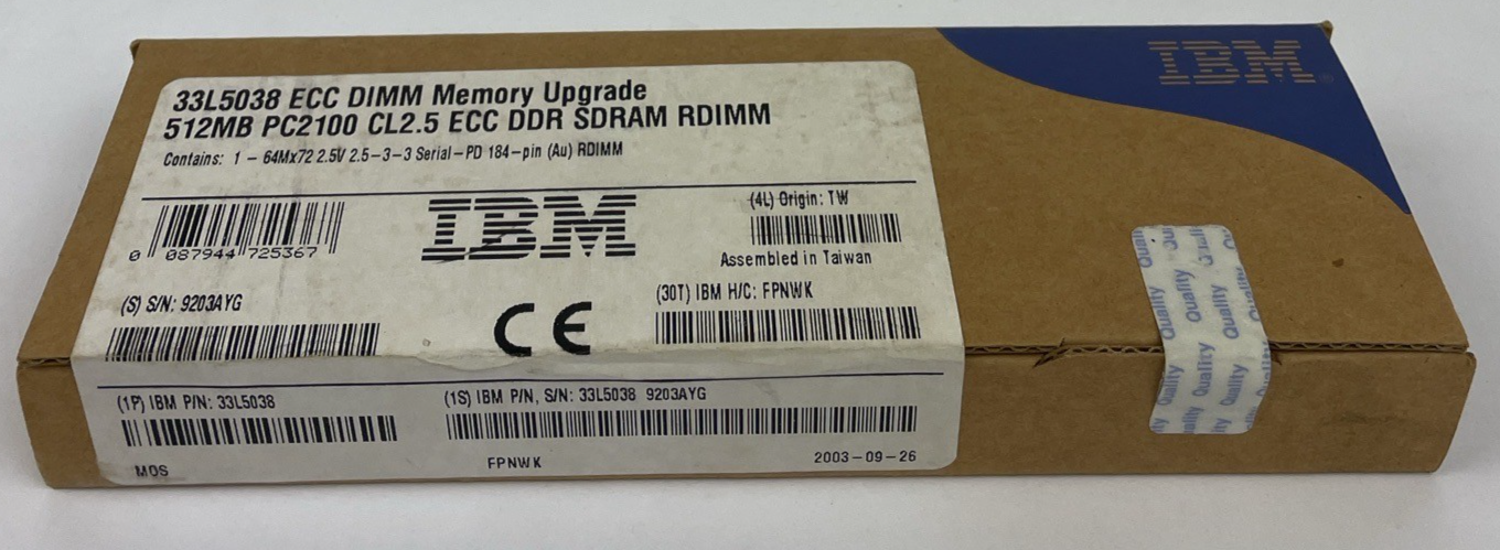 NOS IBM PC-2100 512 MB DIMM 266 MHz DDR SDRAM Memory (33L5038)