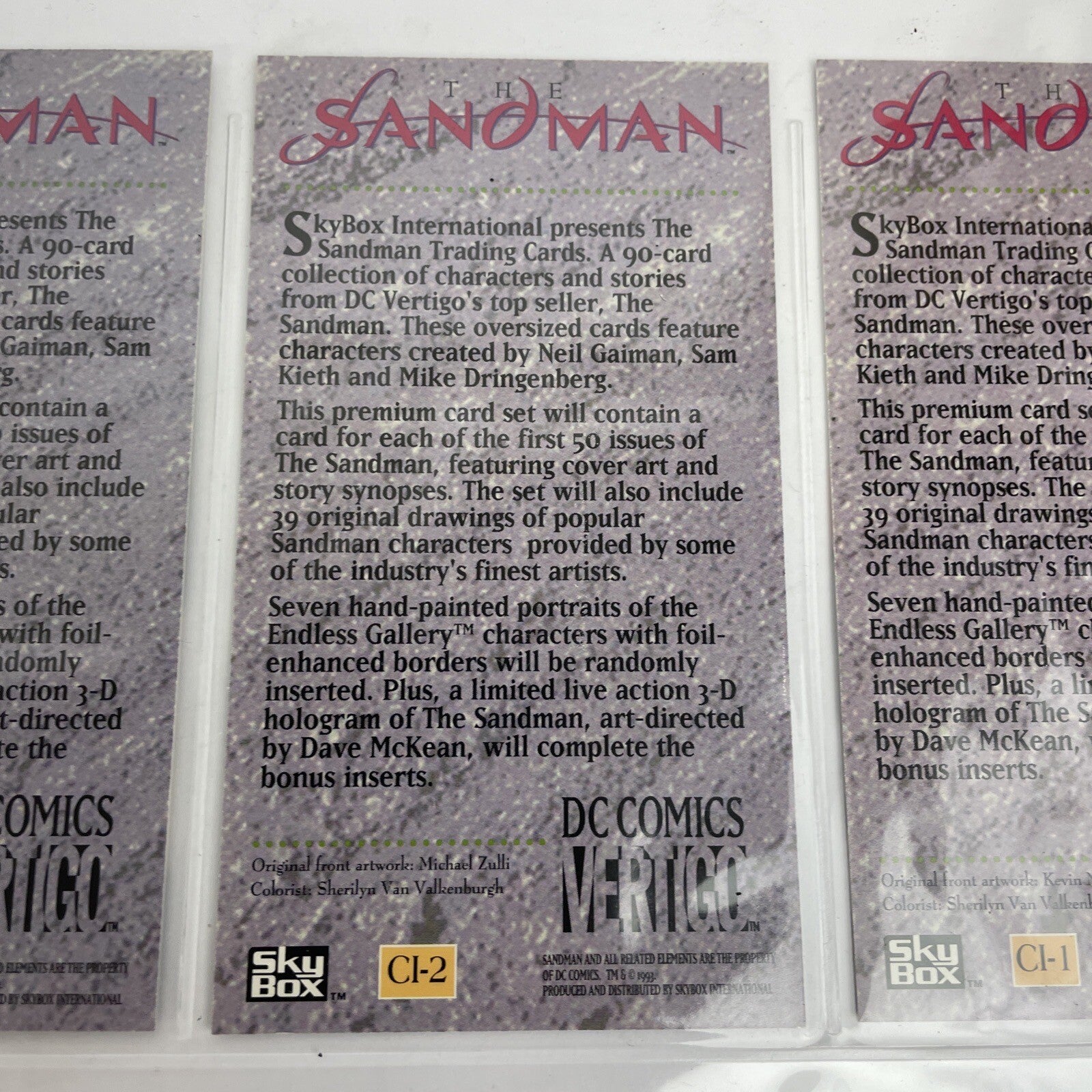 3 x 1994 Skybox DC Vertigo Sandman Illustrated Promos Matthew The Raven  A Bet +