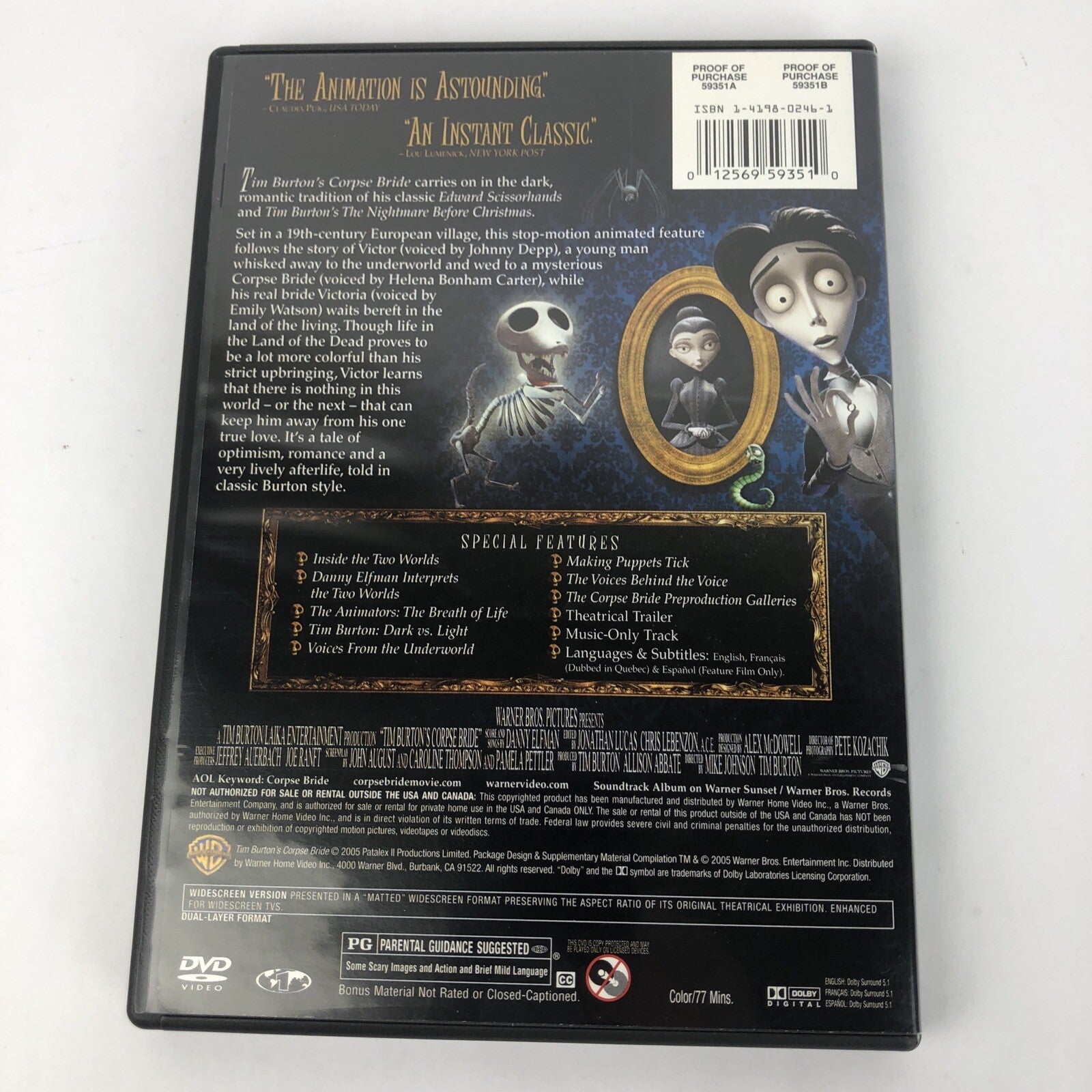 Corpse Bride (DVD, 2005) Tim Burton Johnny Depp Helena Bonham Carter - Mint Disc
