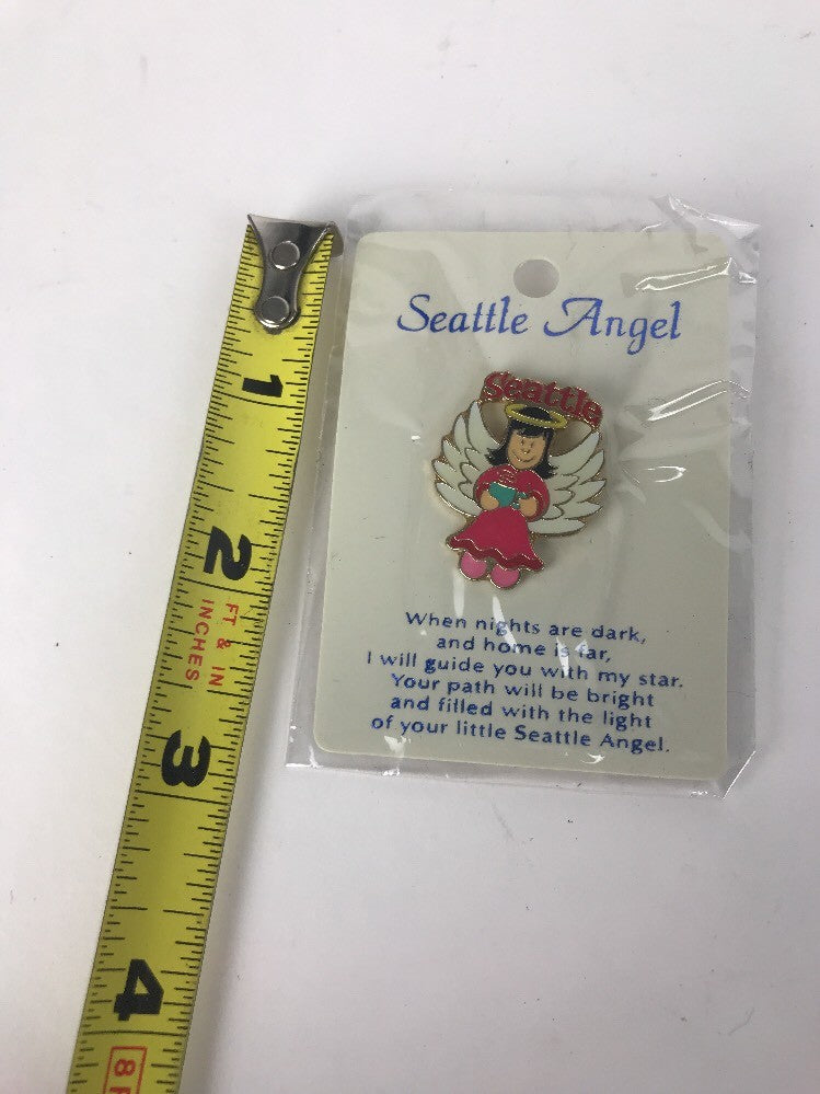 Seattle WA Washington Angel Coffee Halo Lapel Pin Pinback Gold Tone Metal New