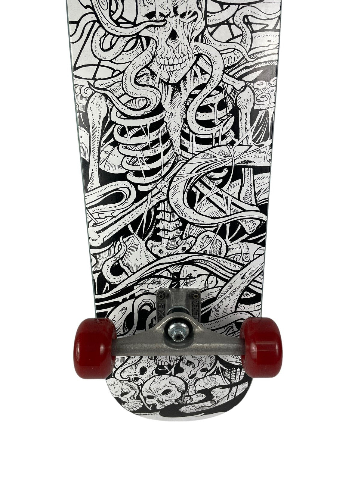 Death Skateboards Calow Gate Skulls complete skateboard 8.9 x 32.5-inch pool shape with ready-to-ride setup.