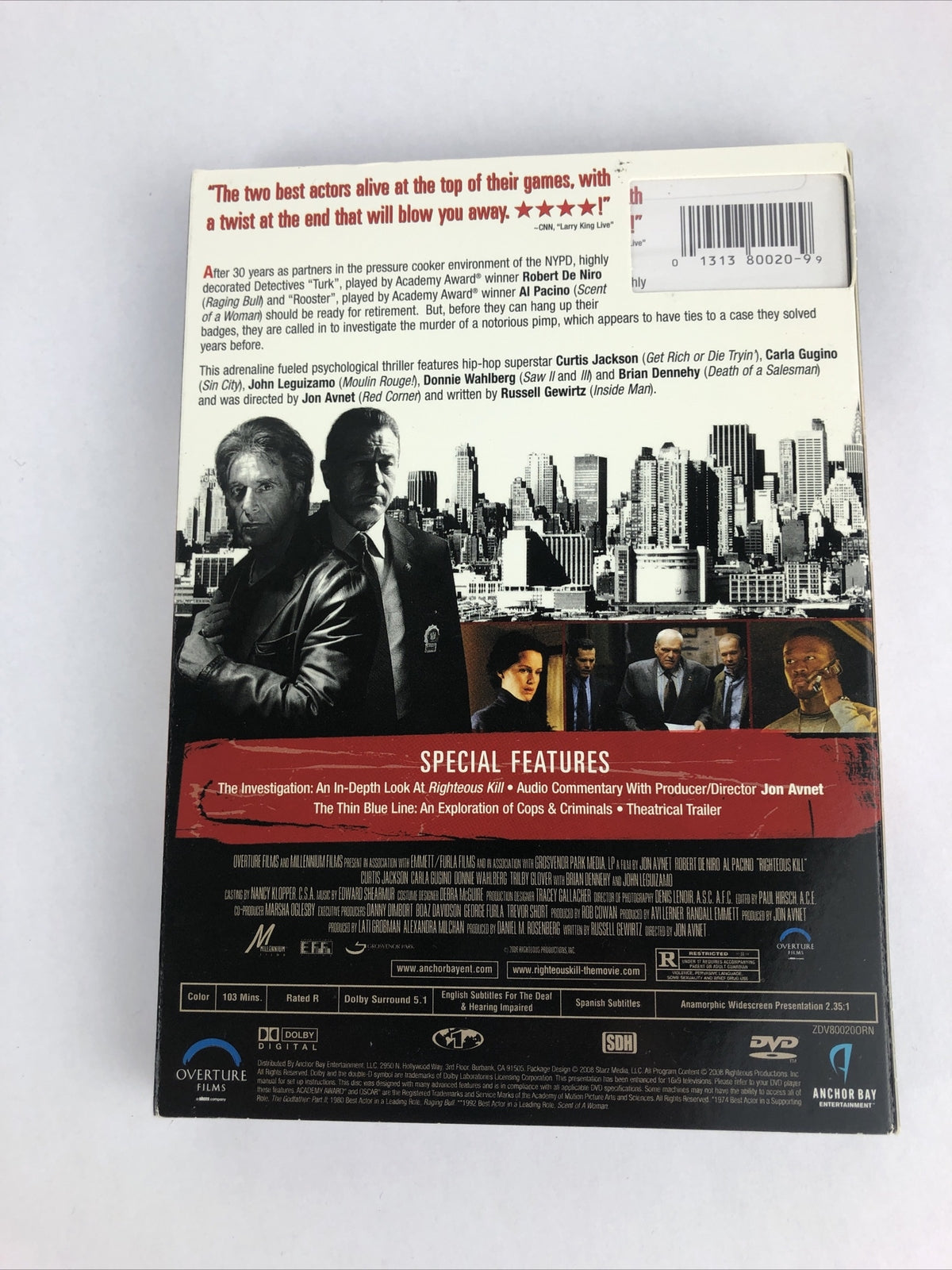 Righteous Kill (DVD, 2009) Robert De Niro Al Pacino Include Slipcover￼