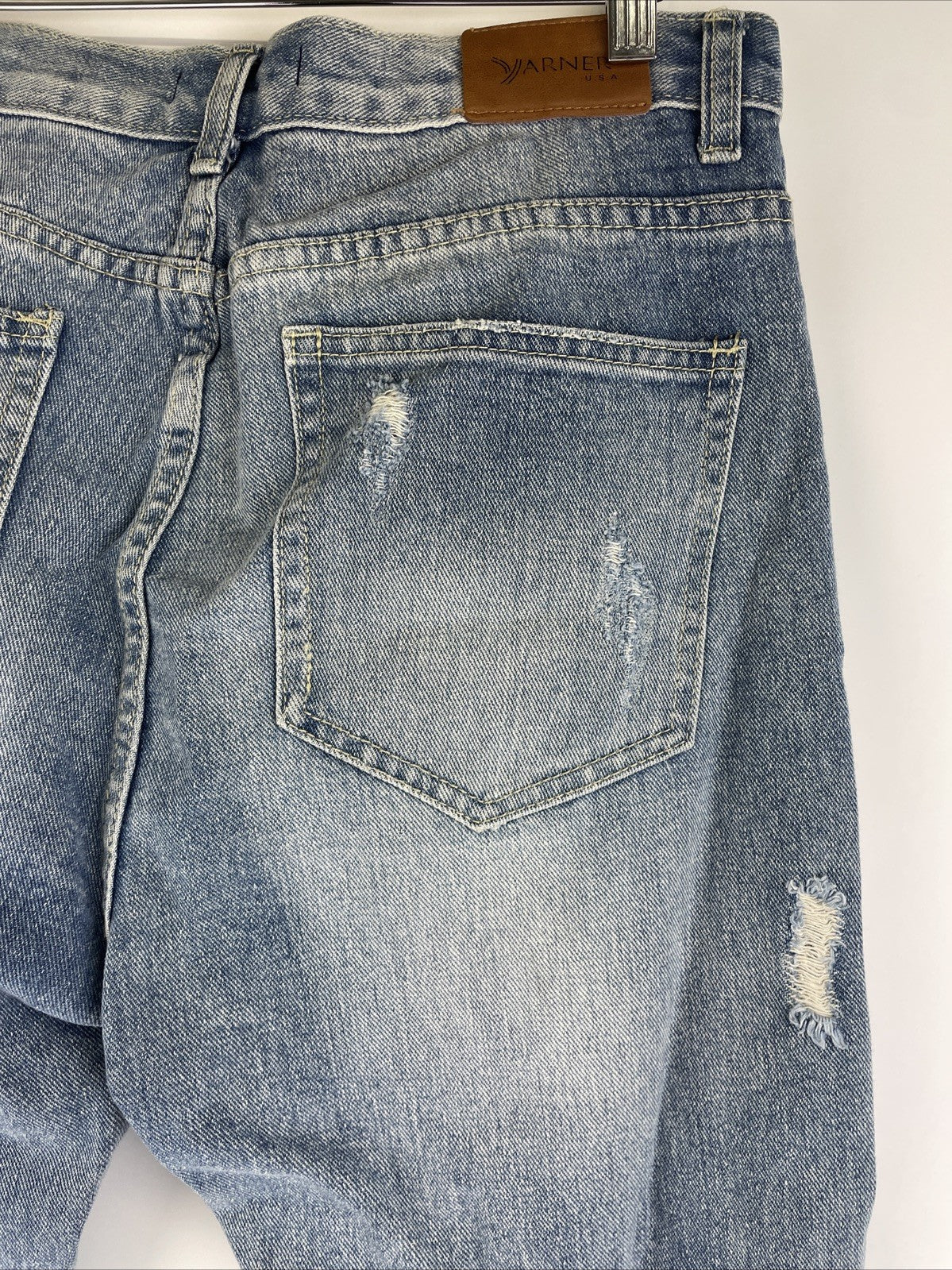 Yarner USA Distressed Torn Jeans Women's Size 11 High Rise Waist Light Blue Wash