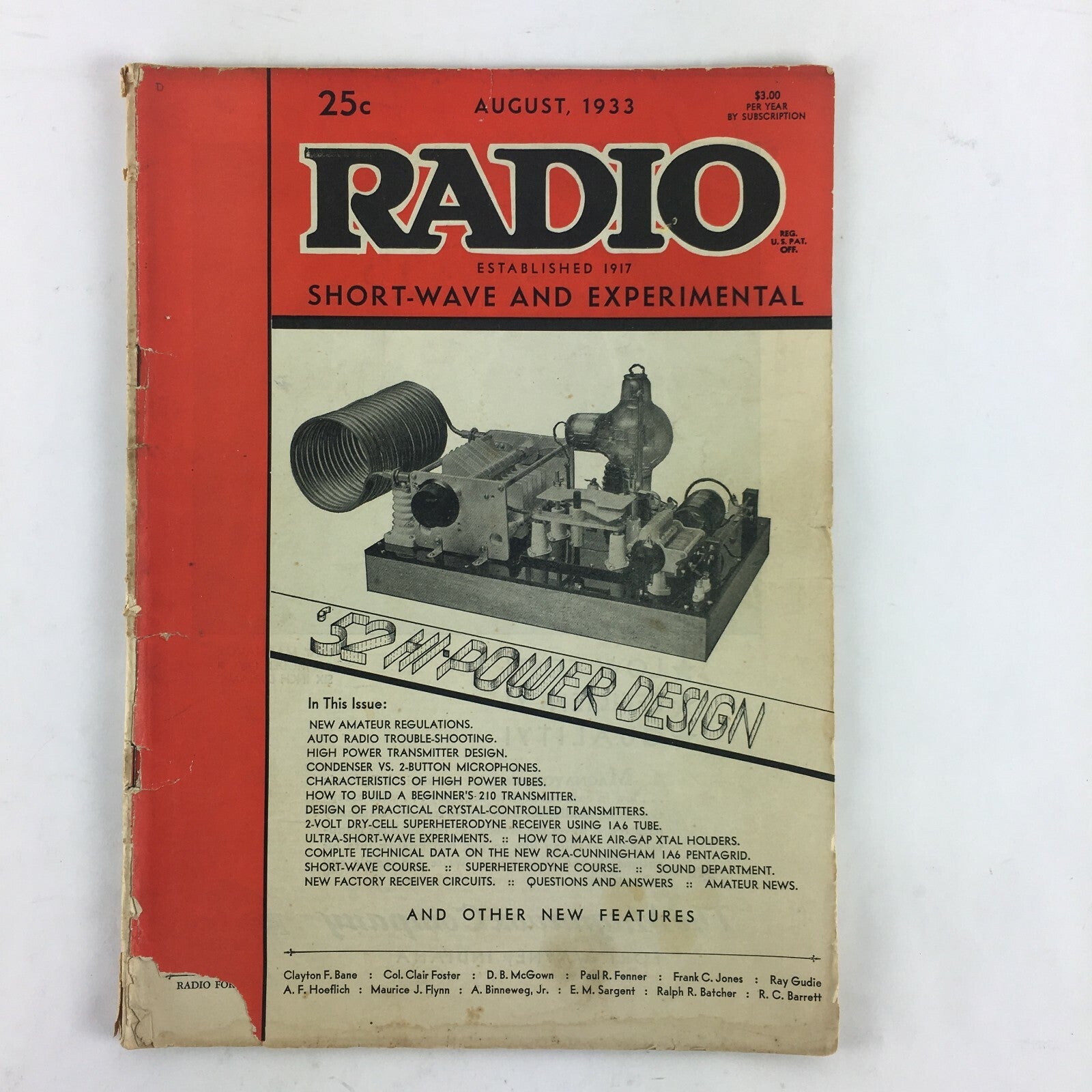  August 1933 Radio Magazine 52 Hi Power Design Clayton F.Bane A.F.Hoeflich
