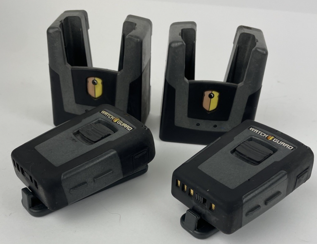 2 x Watchguard wireless microphone device belt clip and charger MIC-WRL-TRN-400