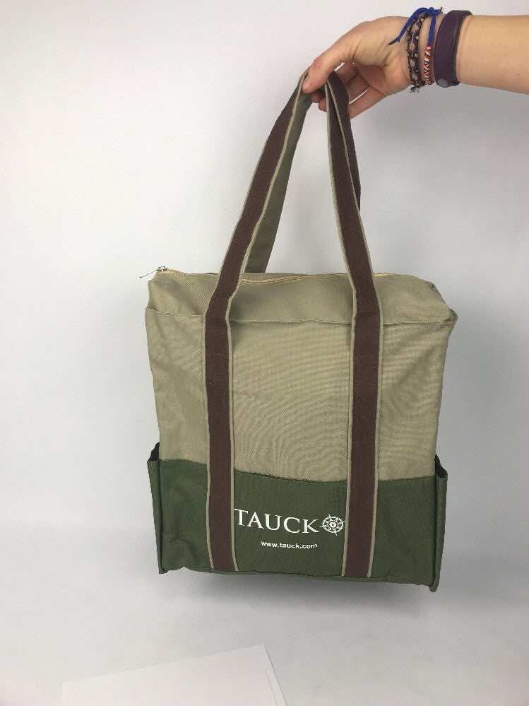 Tauck Tours Cloth Travel Bag Forrest Green Brown / Beige Zipper Beach Grocery Eu