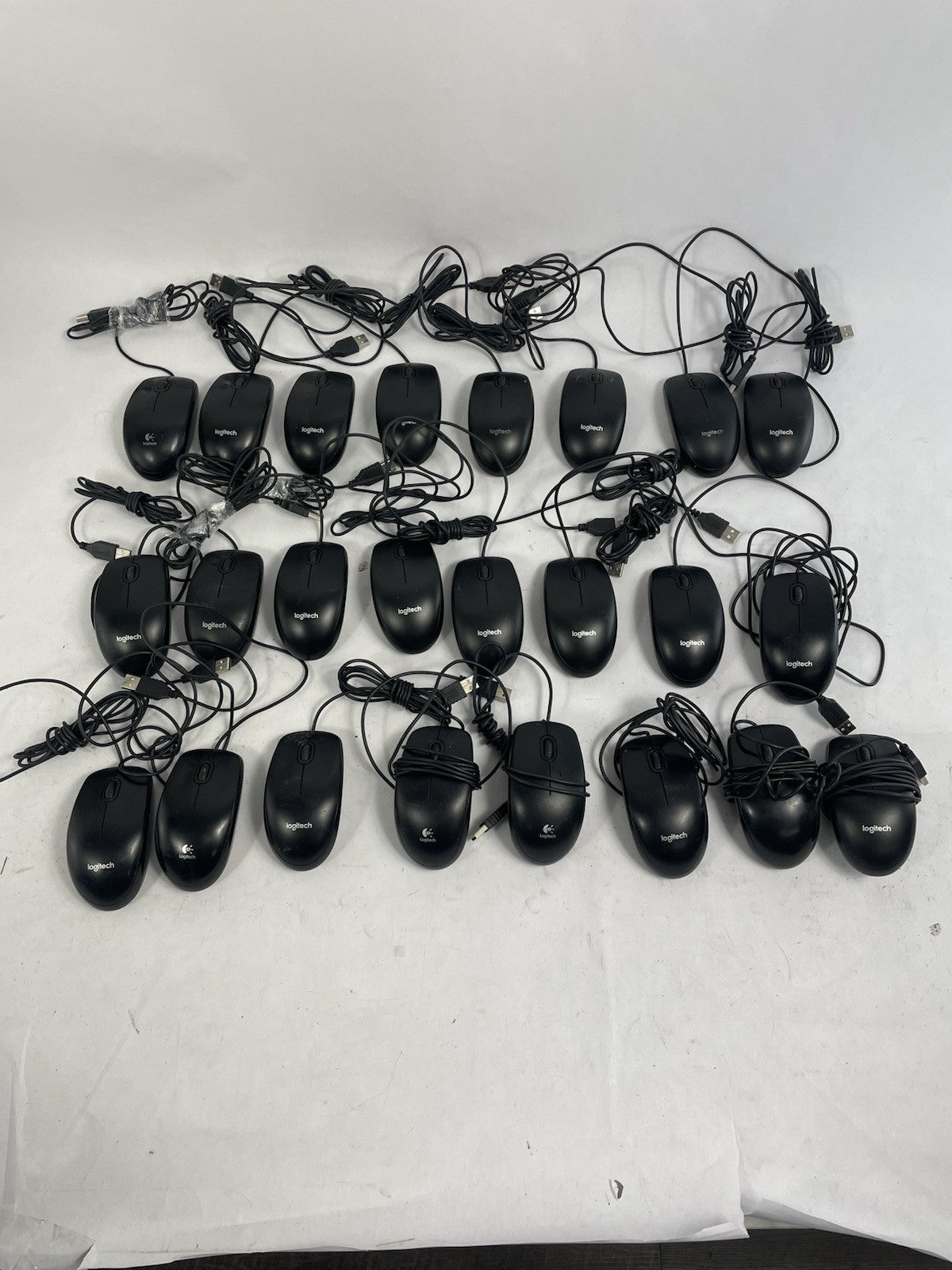 Lot of 24: Logitech B100 USB Optical Wired Scroll Mouse (Black)