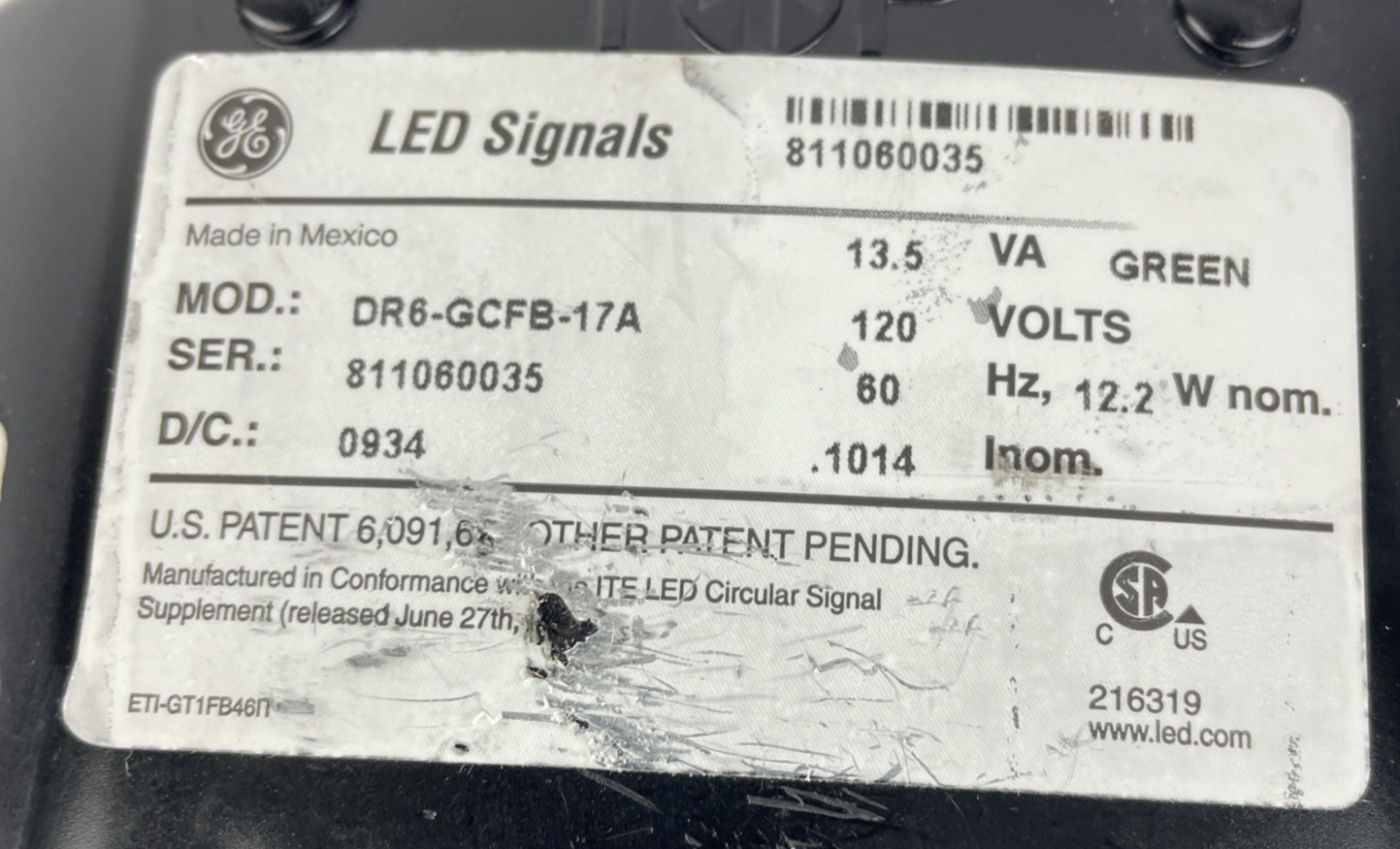 12" General Electric GREEN LED Traffic Light Signal Lens 120V Model  DR6    bd