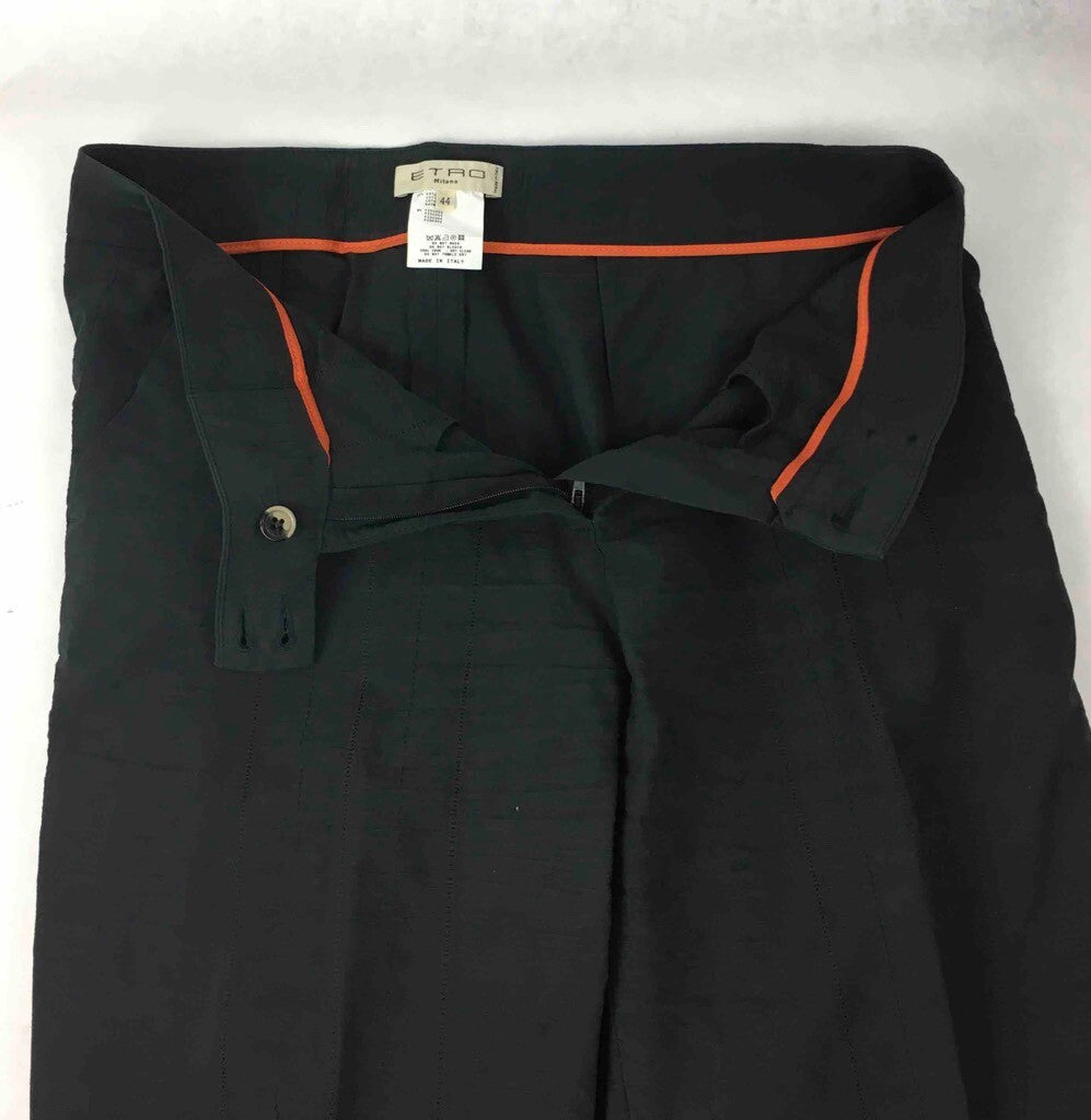 Etro Milano Mens Dress Pants Black Flat Front Cotton Blend Trouser Italy Made 44