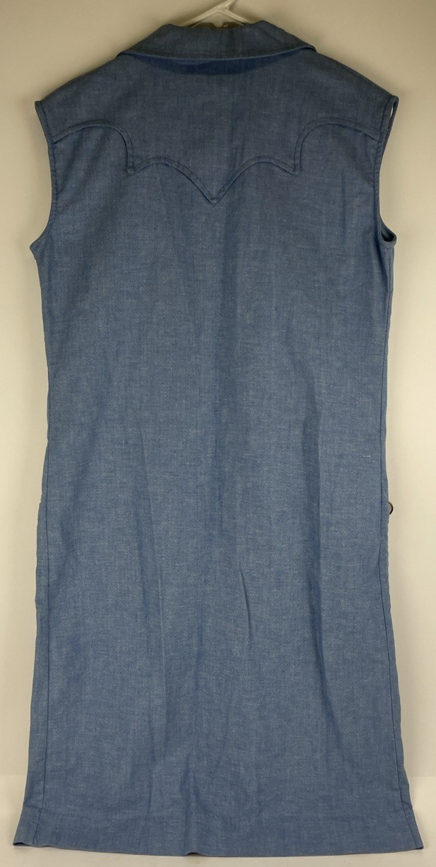 VINTAGE TREGO’S WESTWEAR Oklahoma Women’s Light Blue Denim Maxi Dress w Pockets