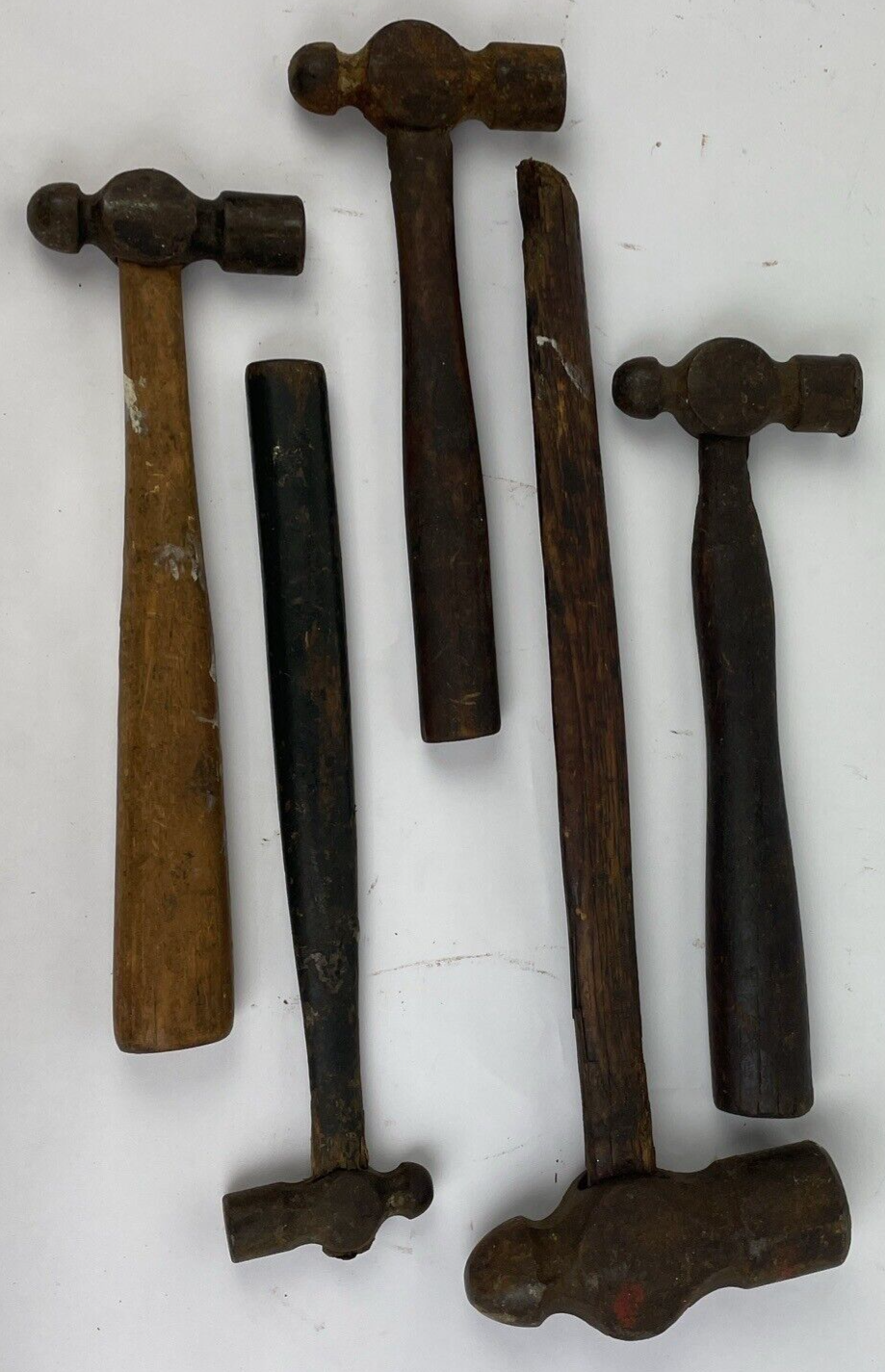 VINTAGE BALL PEEN HAMMER BLACKSMITH TOOLS Wood Handle Lot of 5 Assorted Sizes