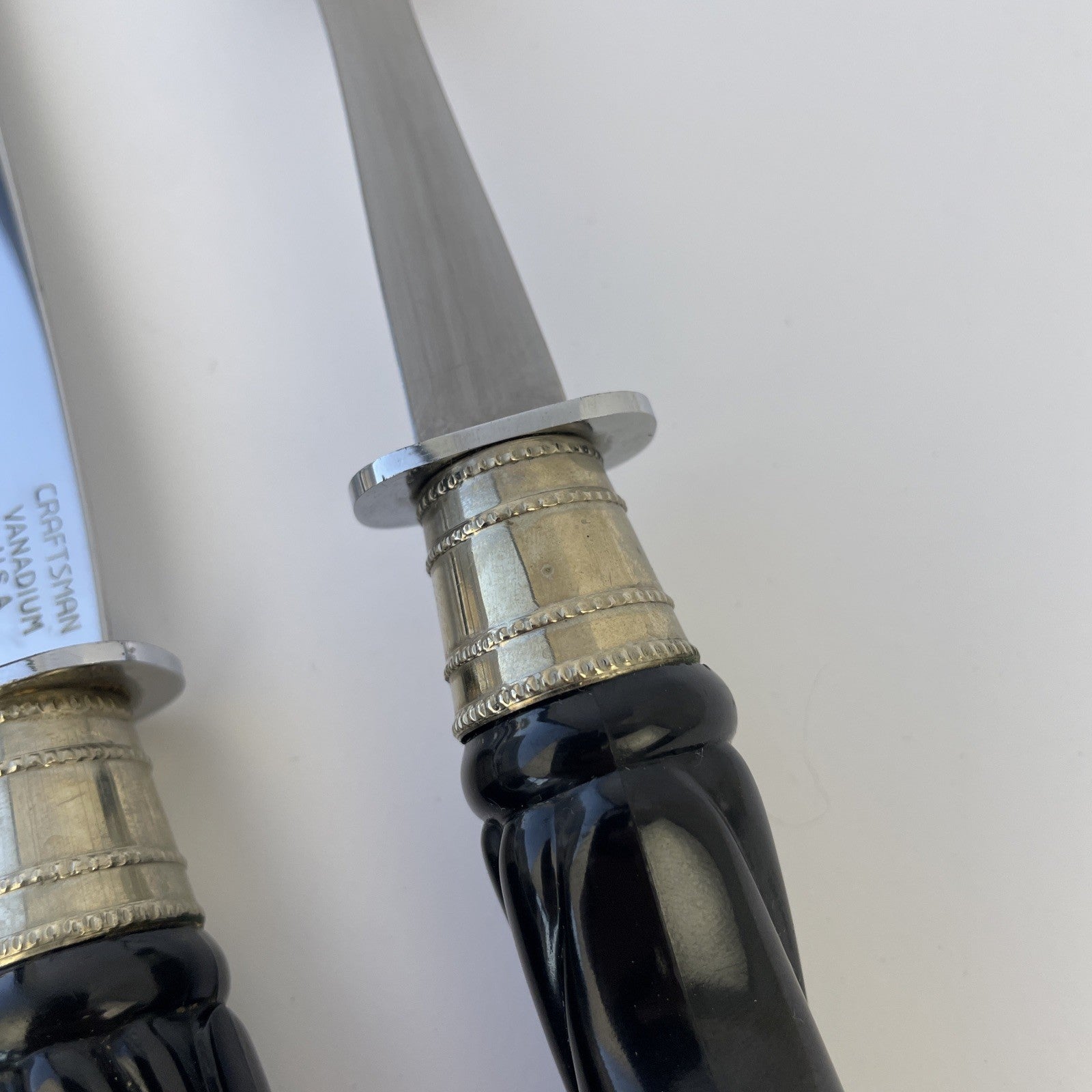 CRAFTSMAN CARVING SET HOLLOW GROUND CUTLERY ONYX Black Handle VINTAGE SET IN BOX