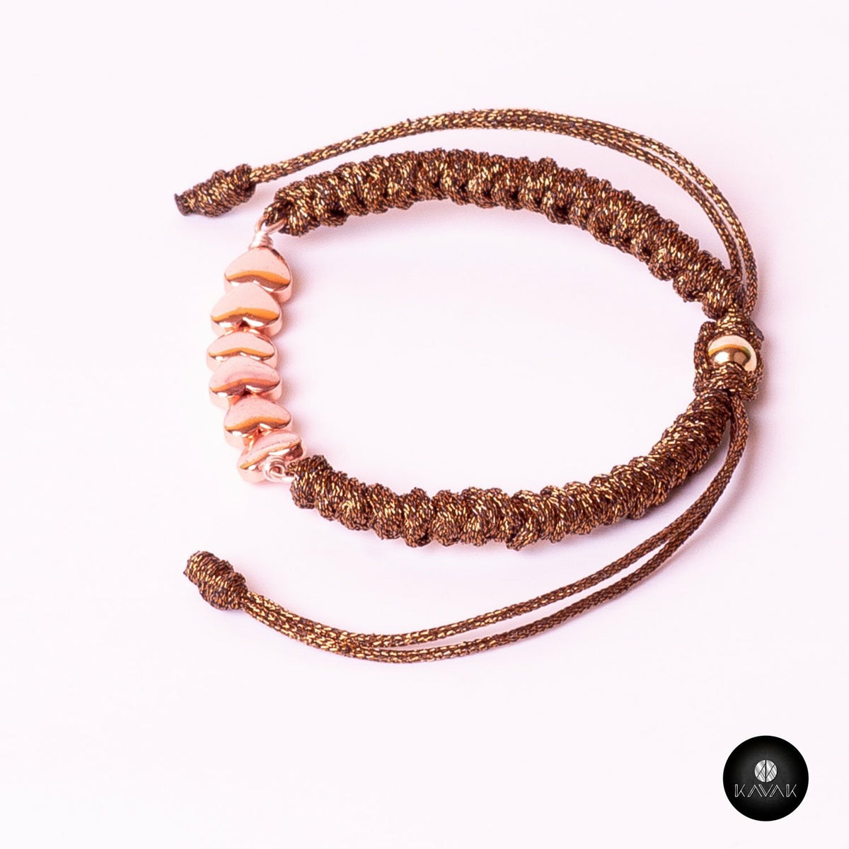 Kavak Handmade Women's Bracelet Rose Gold Plated Ties of  Hearts (Rose Hearts)