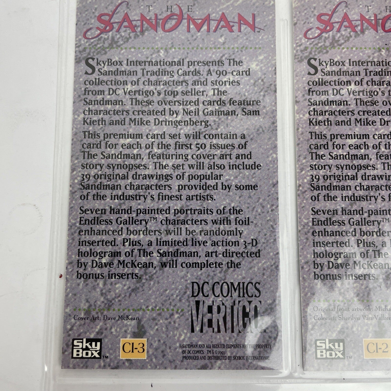 3 x 1994 Skybox DC Vertigo Sandman Illustrated Promos Matthew The Raven  A Bet +
