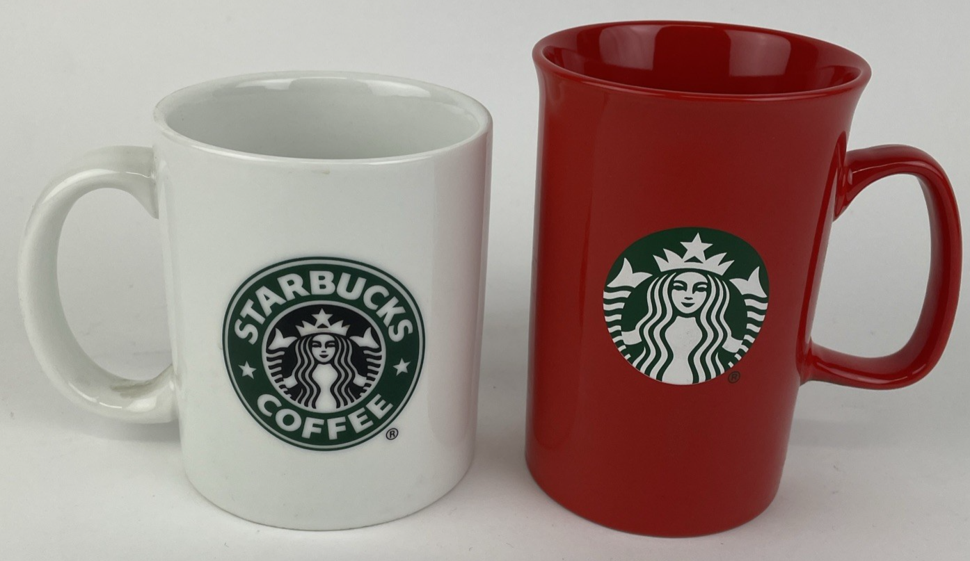 2 x Starbucks 2006 2020 Coffee Tea Cup Mug Ceramic Green Mermaid Logo Red White
