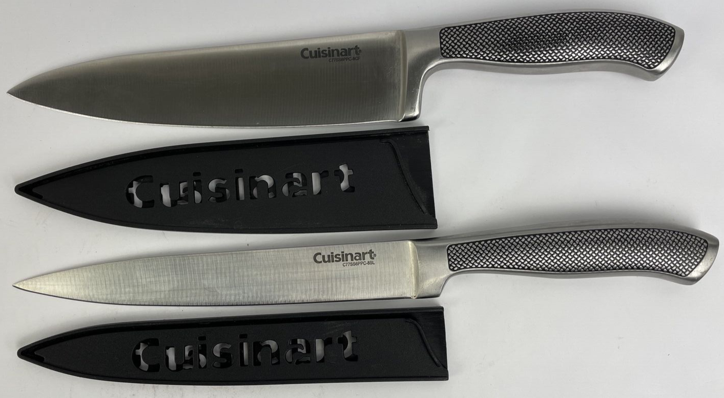Lot of 2 x CUISINART KNIFE 8" SLICING 8" Chef KNIFE Set STEEL HOLLOW HANDLE