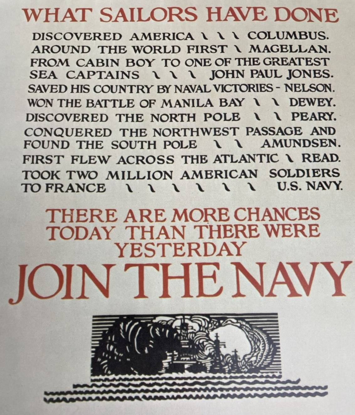 Vintage U.S. Navy Recruitment Poster 16"X20" The Sea Inspires Great Deeds - LOOK