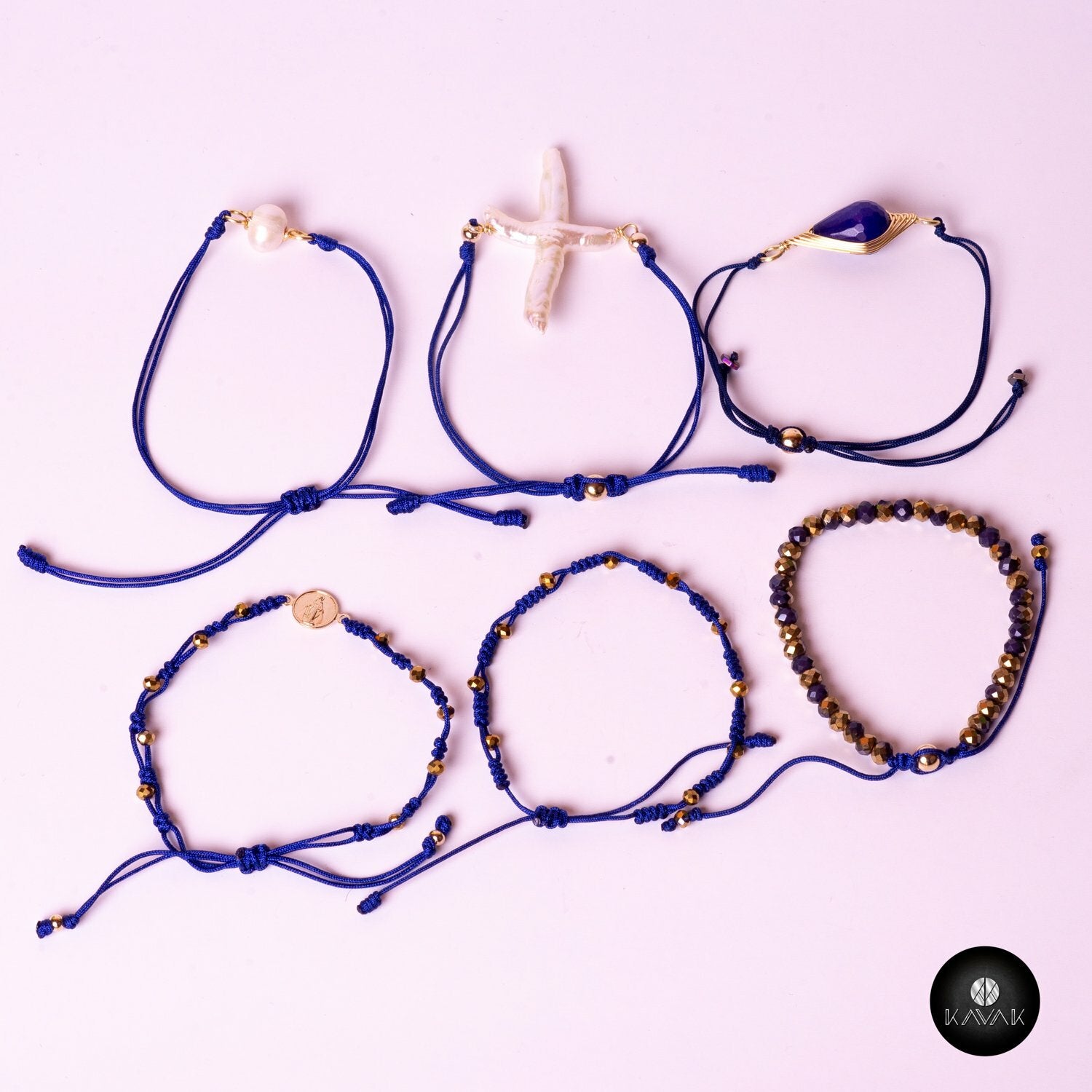 Kavak- Handmade Bracelet Blue Crystal Stone Gold plated Virgin Girl Blue World