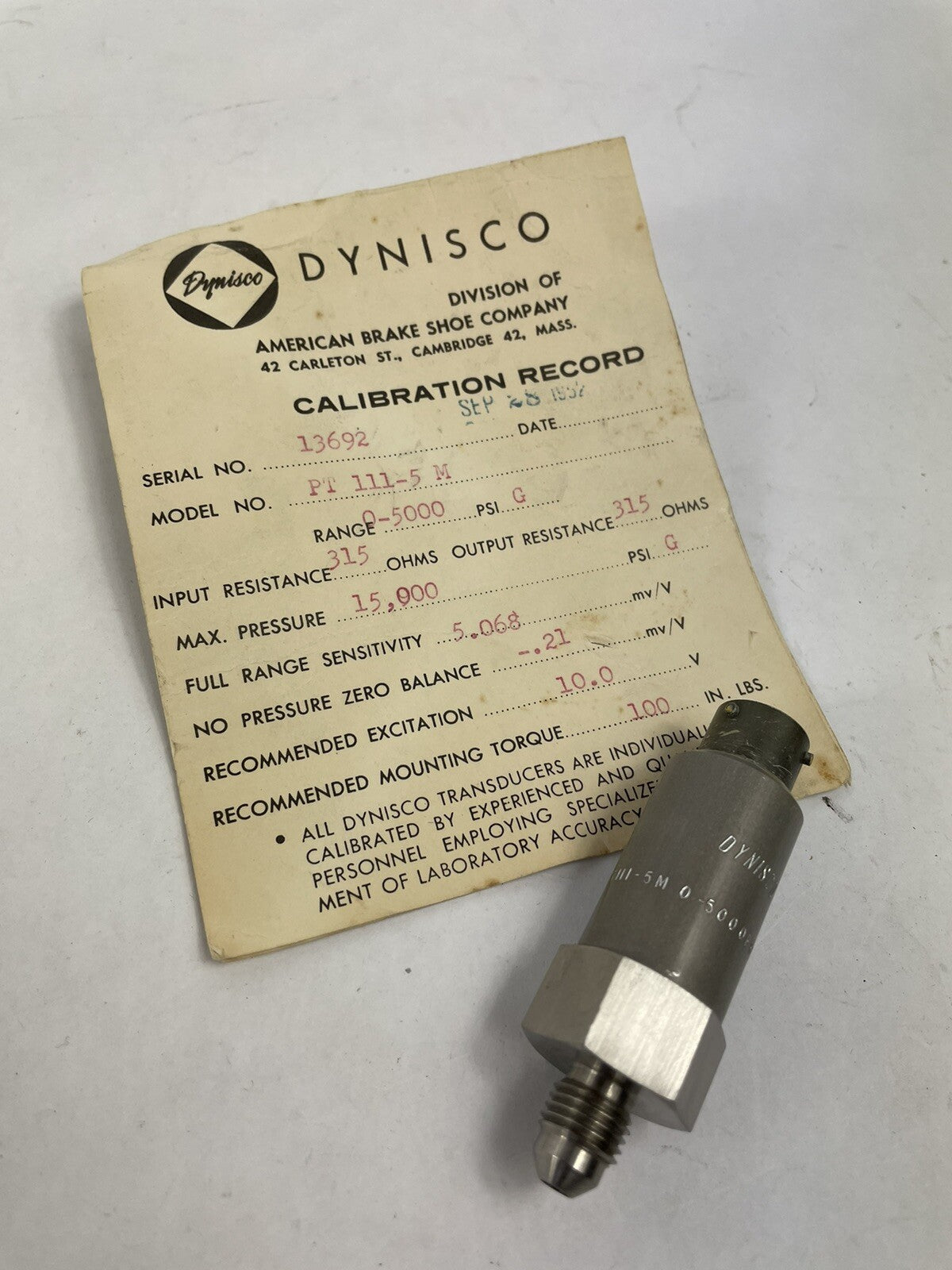 Dynisco Model PT-111-5 M Transducer 
