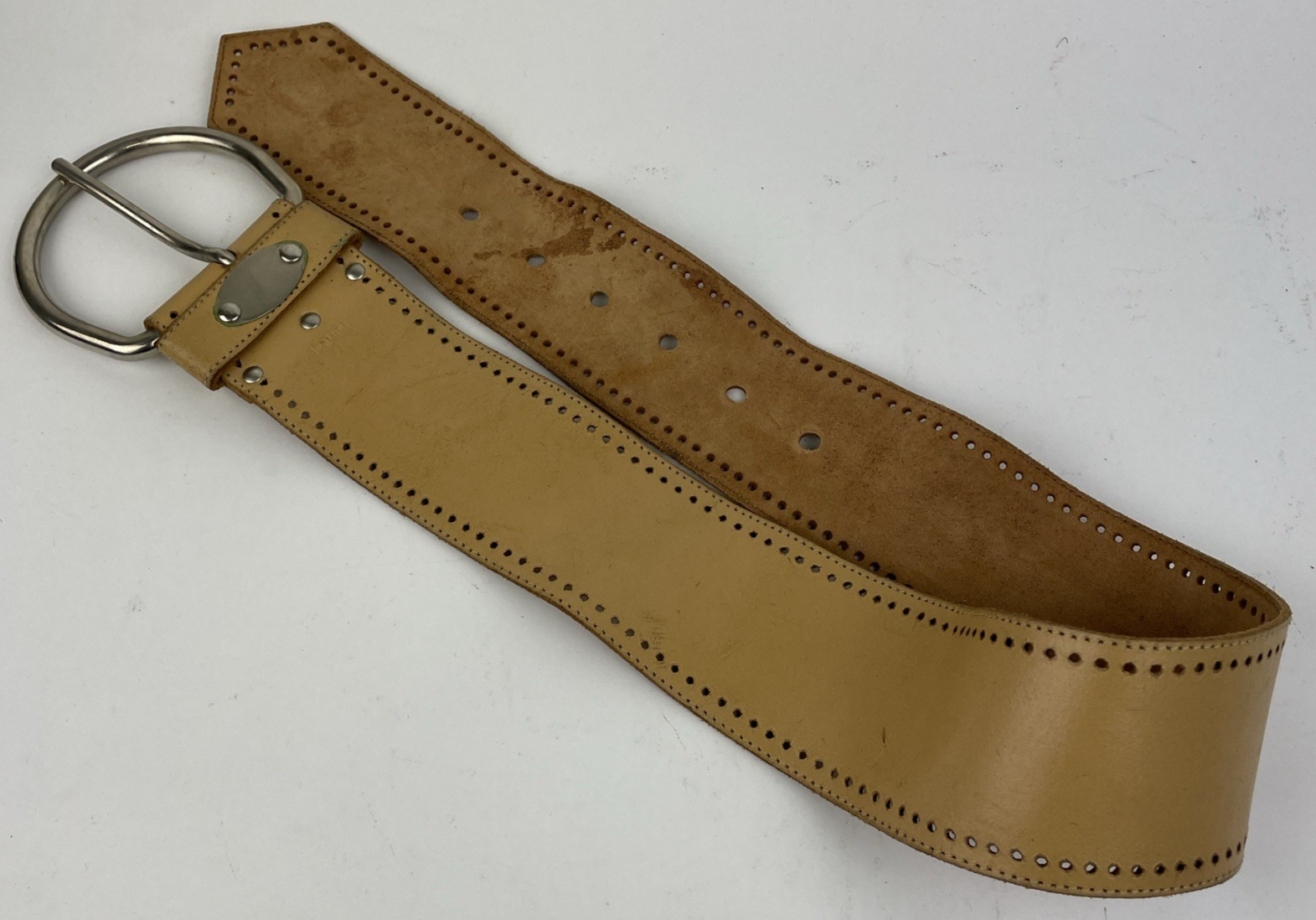 LANDREX Freanc Leather Round Stainless Steel Buckle Wide ( 2.5" ) Belt Size 32