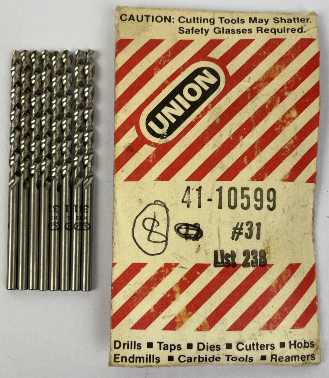 8 x New Union Butterfield  U HS 31 - #31 2 3/4" Length HSS Drill Bit Lot USA