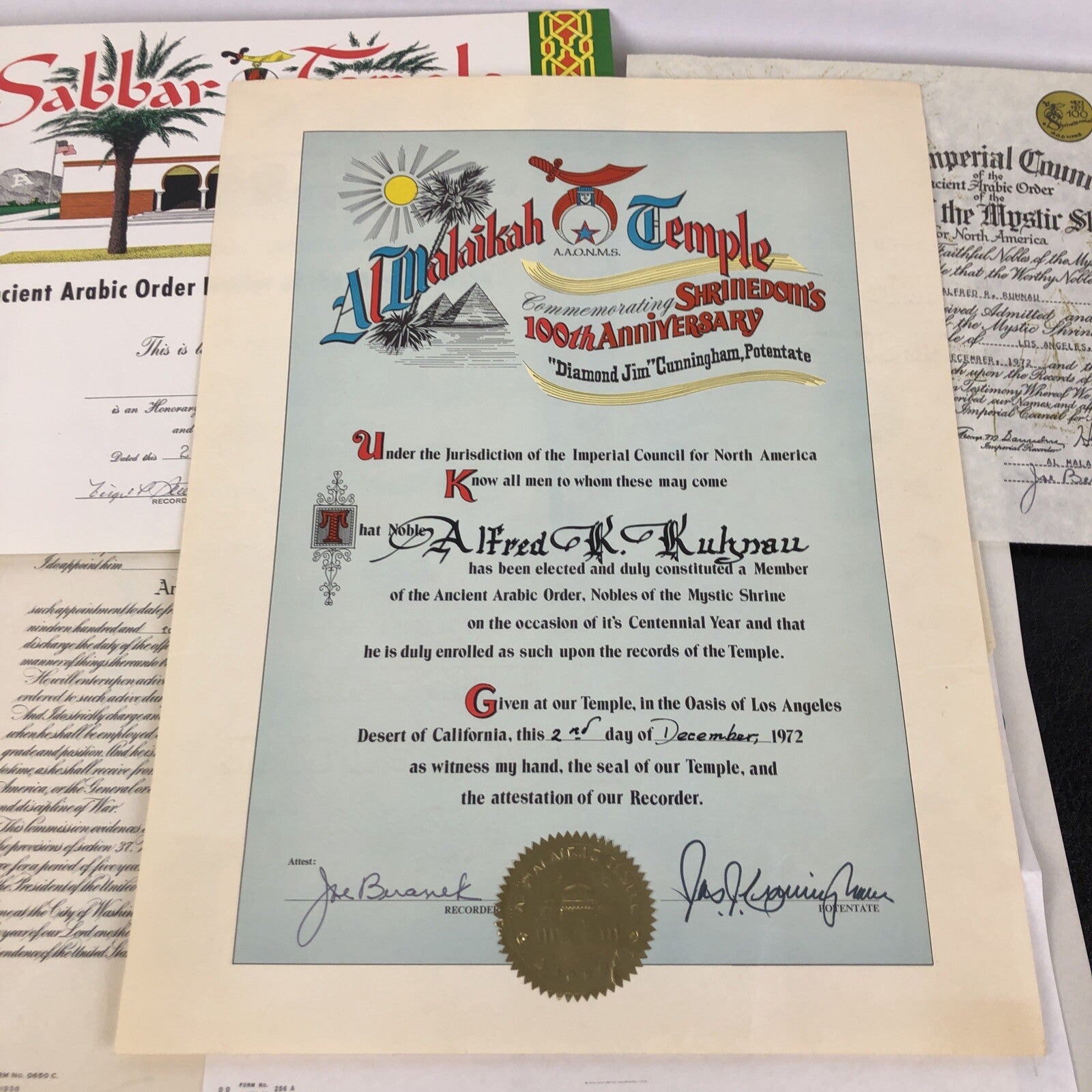 Vintage Free Mason Templar California Diploma Certificate License Award Huge LOT