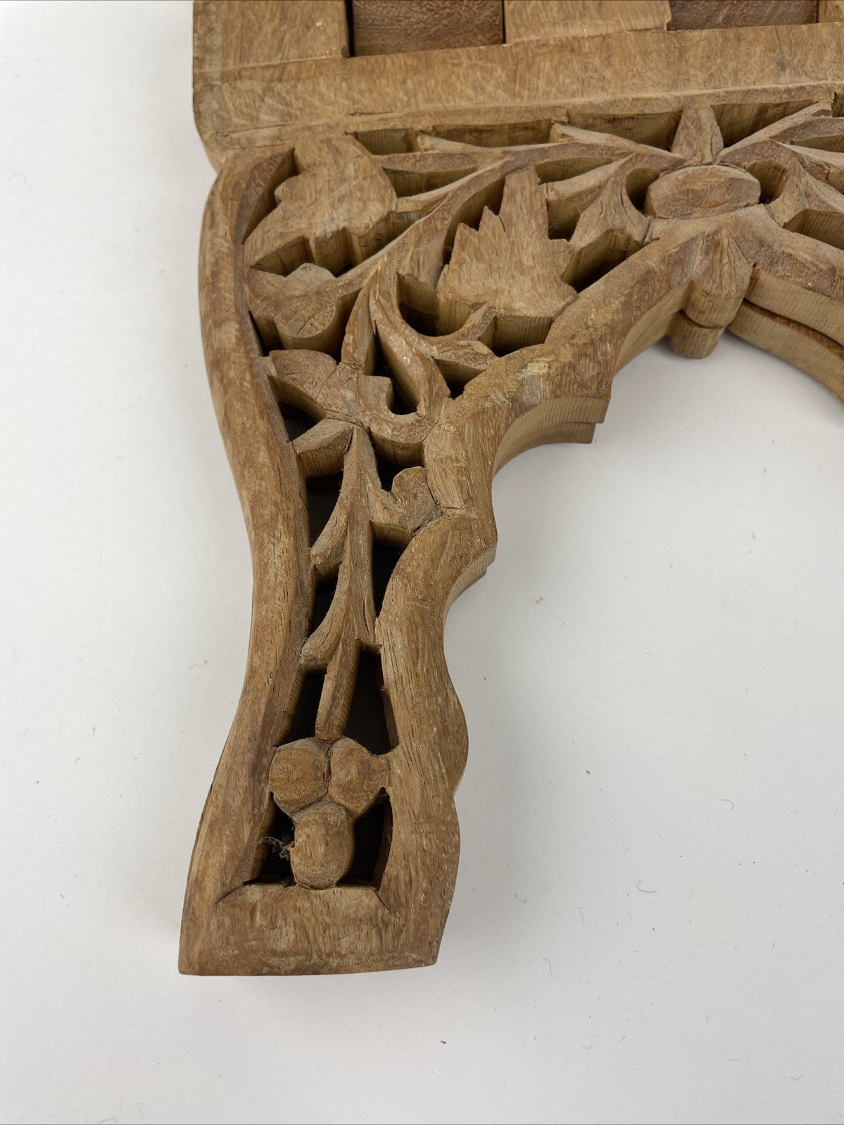 Vintage Hand Carved Wooden Open Book Holder Folding Display Bible, Cookbook Rack