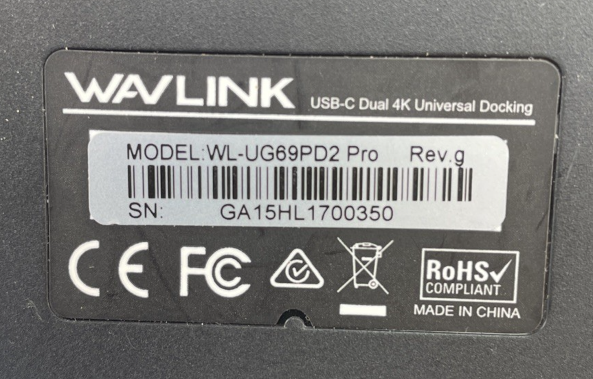 WAVLINK WL-UG69PD2 Pro USB-C Dual 4K Docking Station USB 3.0 / Audio Black -MINT