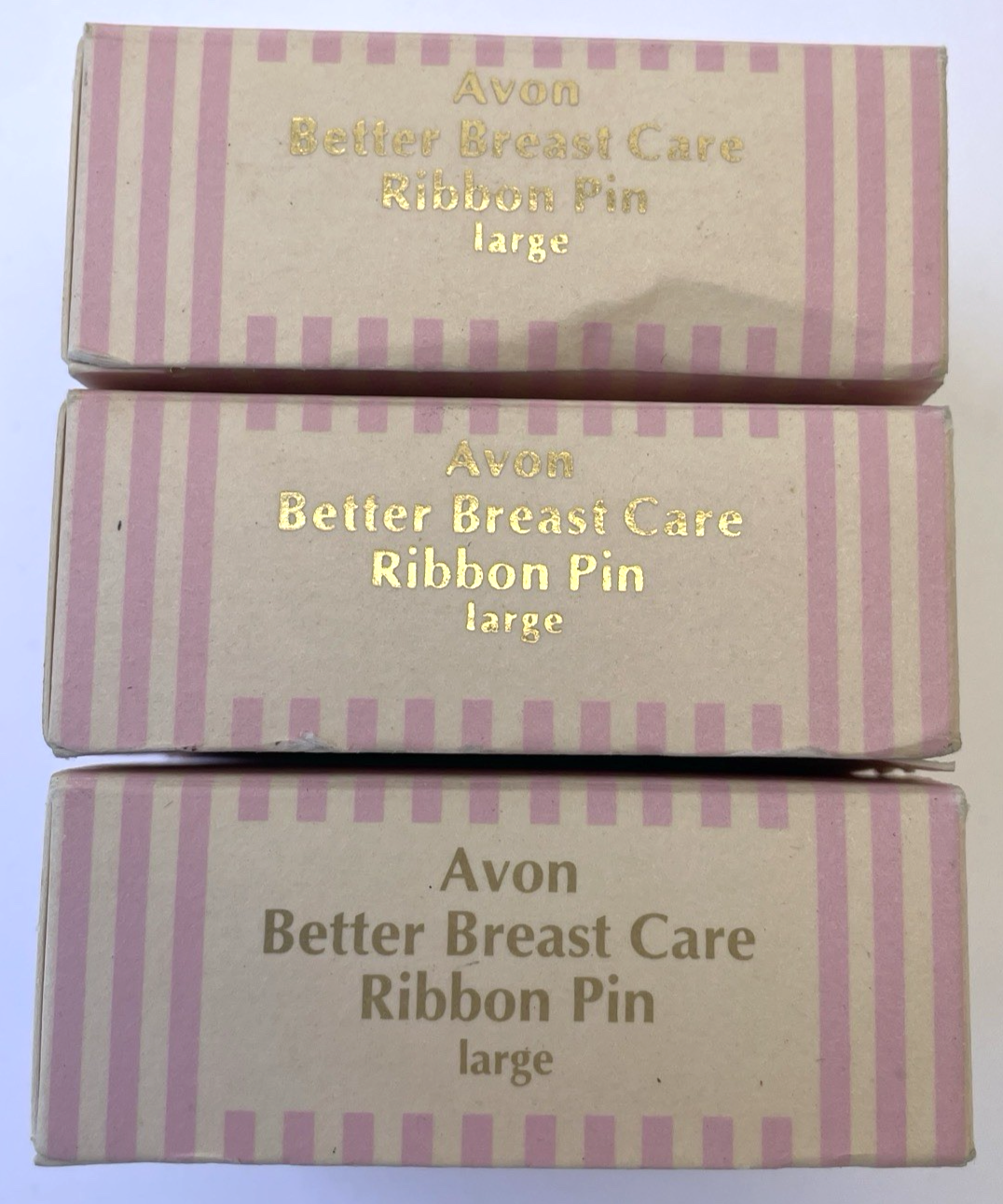 3 x Vintage Avon AVON 1993 Better Breast Care Ribbon Pin Large 2" NOS NIB
