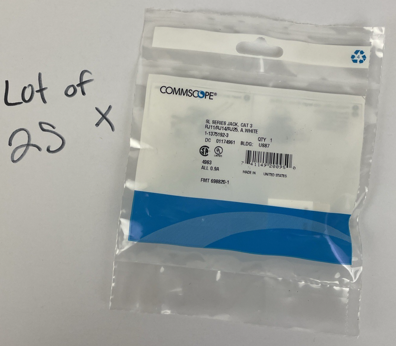 Lot of 25 x Commscope SL Series CAT3 RJ11 RJ14 RJ25 White Jack P/N: 1-1375192-3