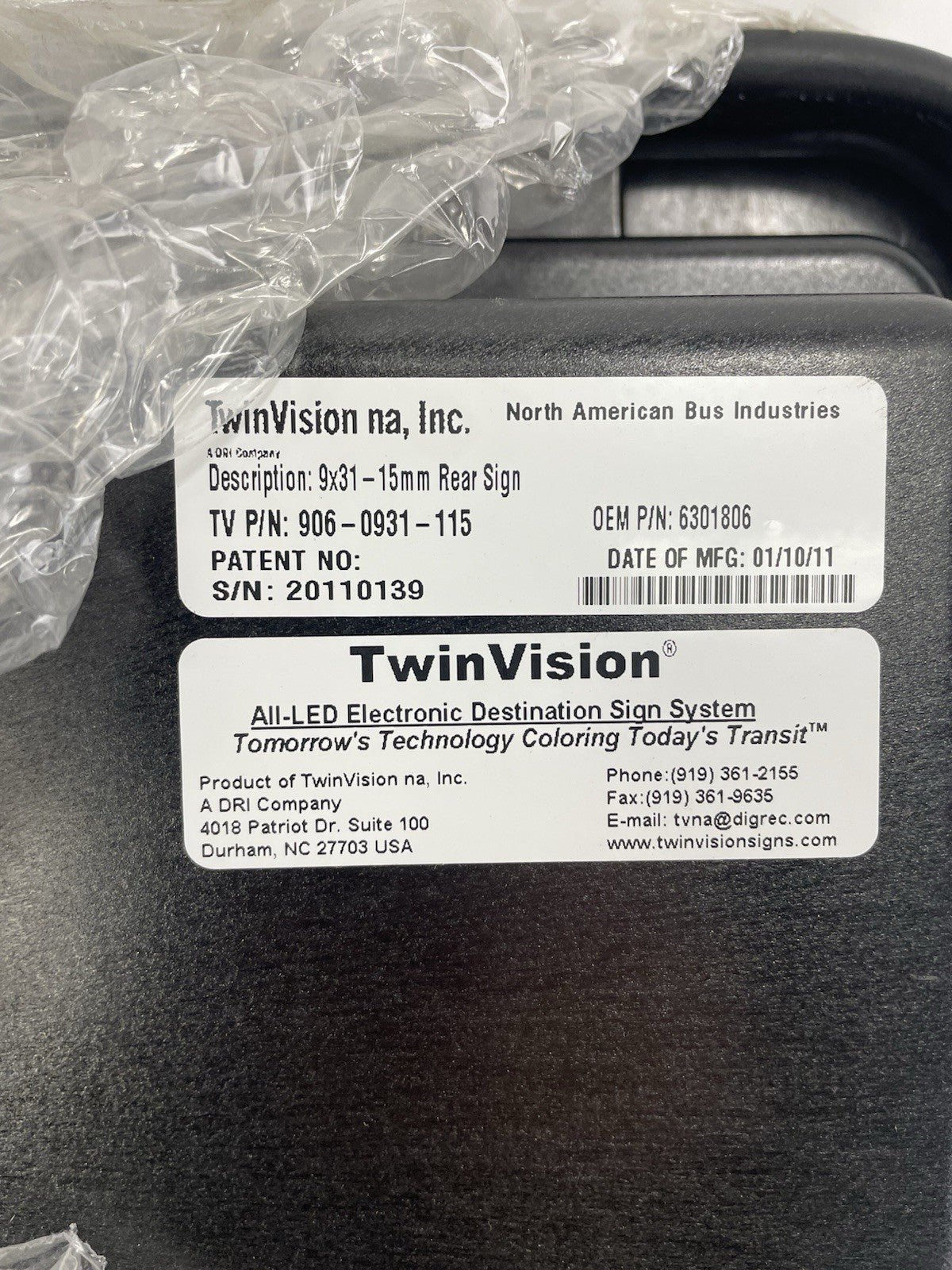 BUS TWINVISION 906-0931-115  LeDOT LED FLIP dot hybrid REAR SIGN 6301806 9 x 31"