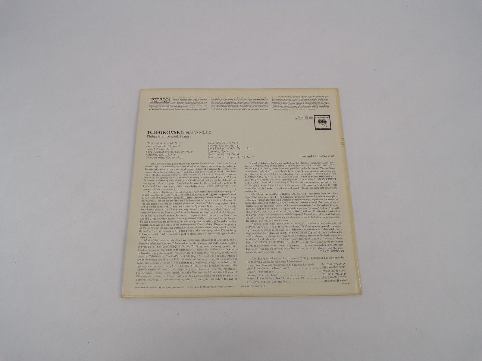 Romantic Piano Music Of Tchaikovsky Philippe Entremont Vinyl Record
