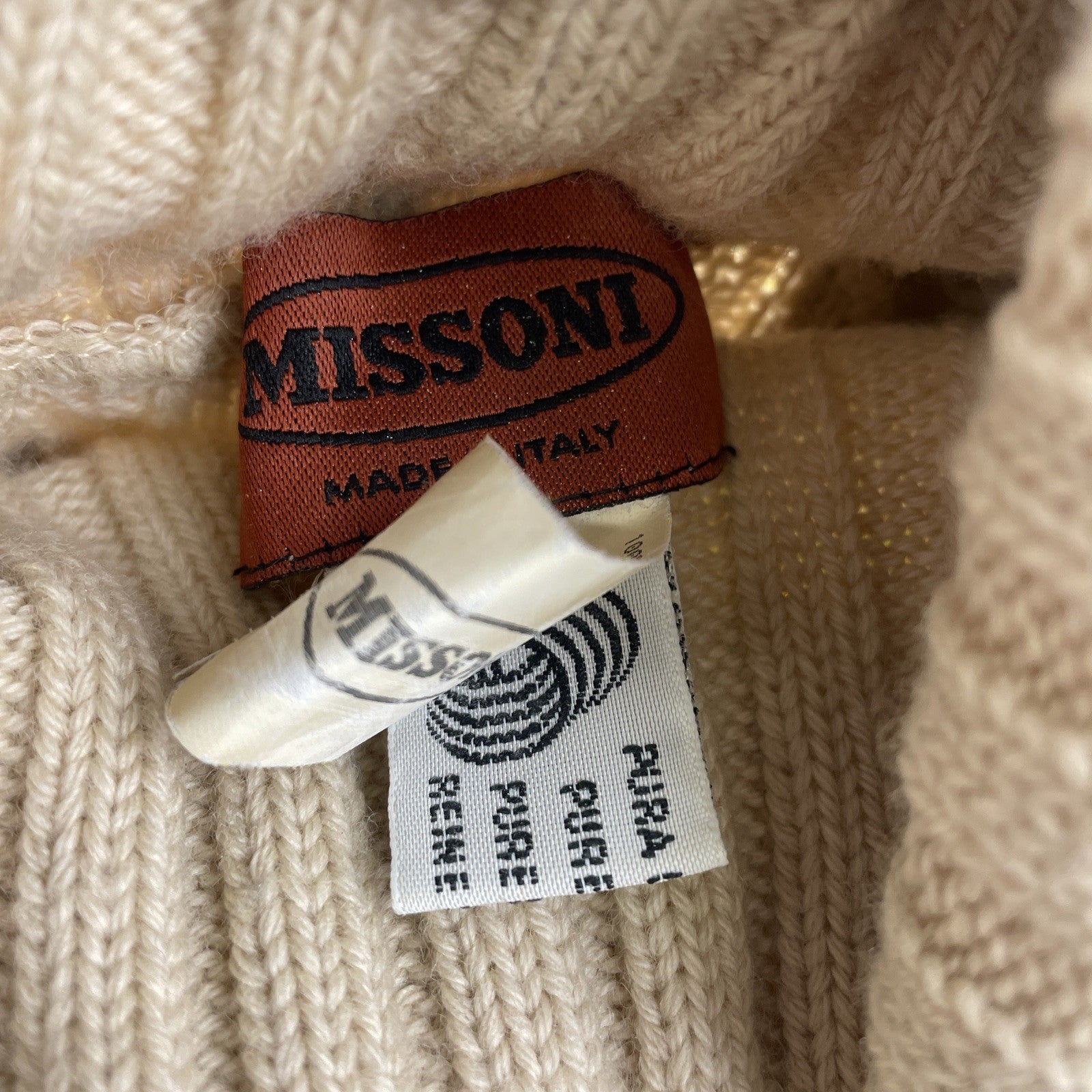 Vintage Missoni Pure Wool Beige w Yellow Stripes Sz Small Made in Italy