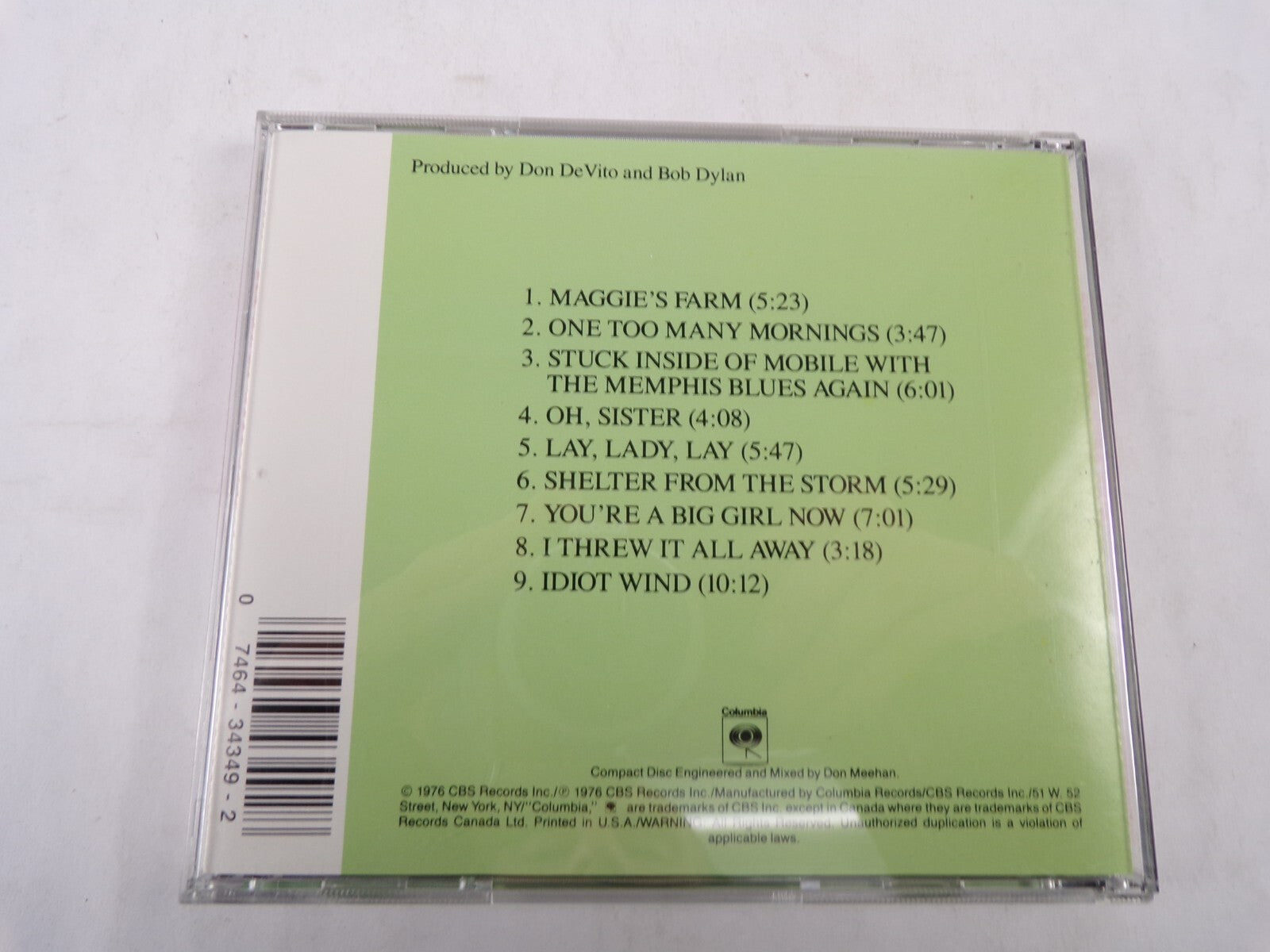 Bob Dylan Hard Rain Maggie's Farm One Too Many Mornings Oh, Sister CD#56